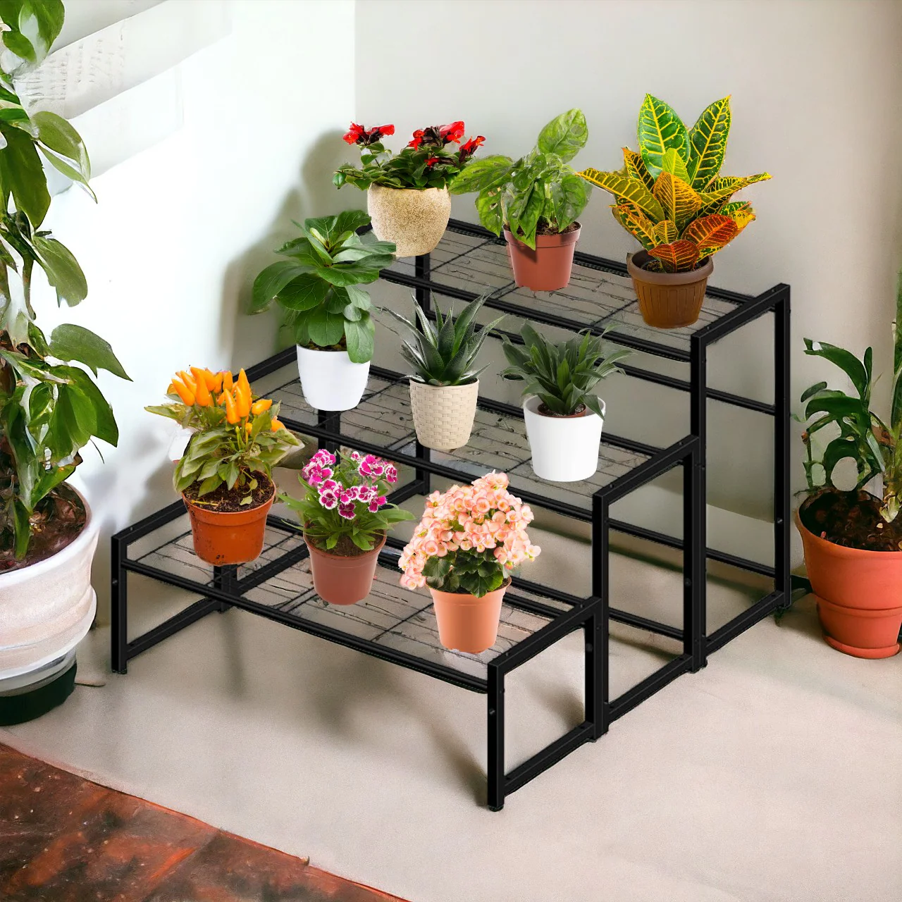 3-Tier Black Metal Plant Stand for Balcony & Home – Ecofynd Ryder - Image 3