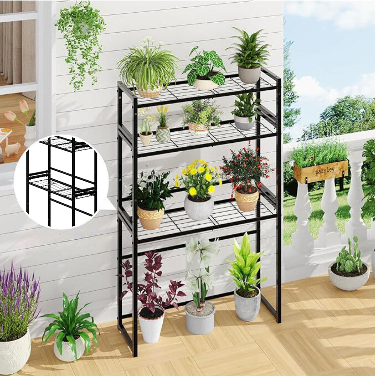 3-Tier Black Metal Plant Stand for Balcony & Home – Ecofynd Ryder - Image 4