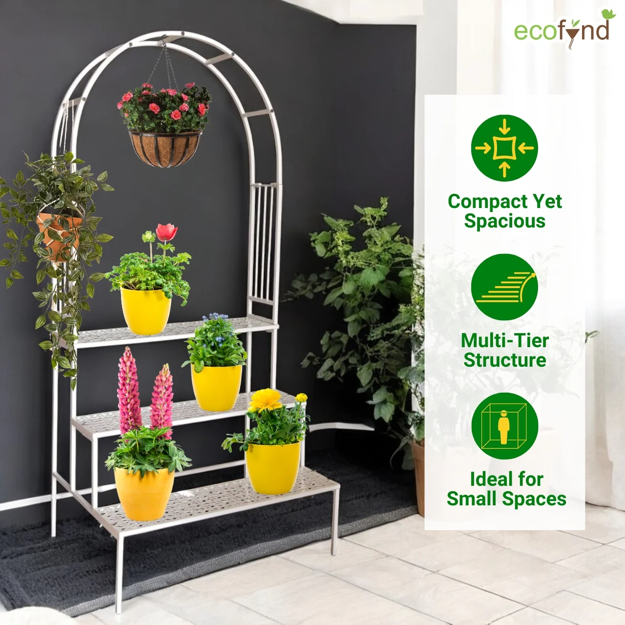 3-Tier White Arbow Metal Plant Stand – Elegant Space-Saving Display - Image 3