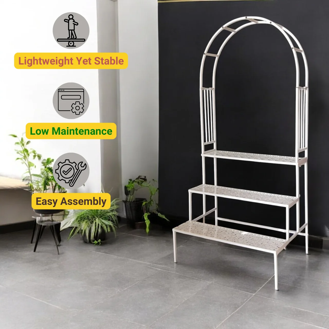 3-Tier White Arbow Metal Plant Stand – Elegant Space-Saving Display - Image 8