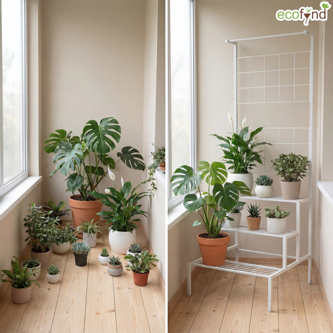 White 3-Tier Metal Planter Stand with Trellis Back – Space-Saving Plant Display - Image 7