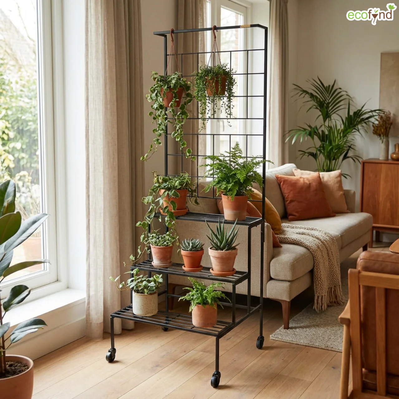 Bloom 4-Tier Black Metal Plant Stand with Wheels – Stylish Indoor & Outdoor Organizer - Image 7