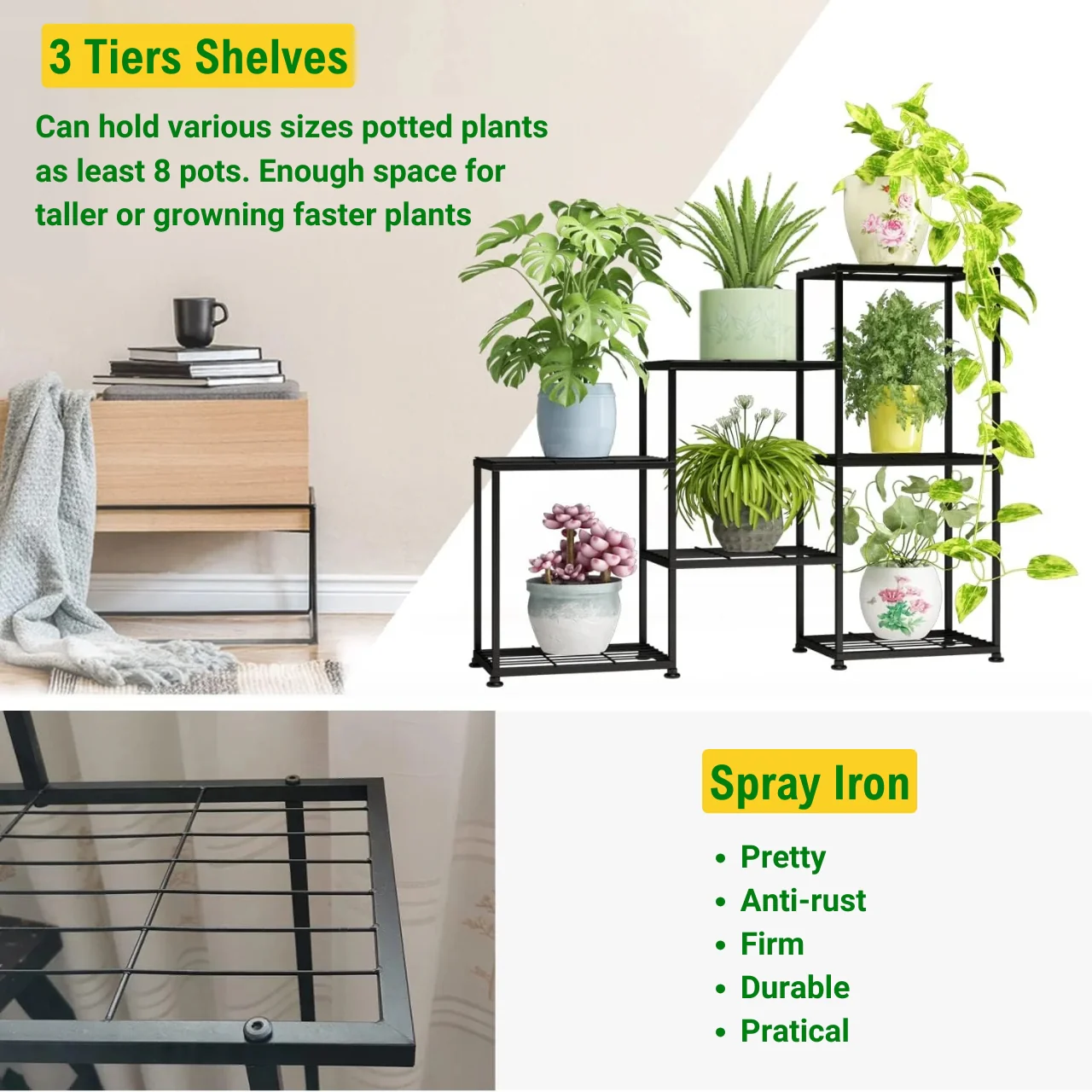 Brad 3-Tier Shelf Plant Stand — Metal Step Display - Image 3