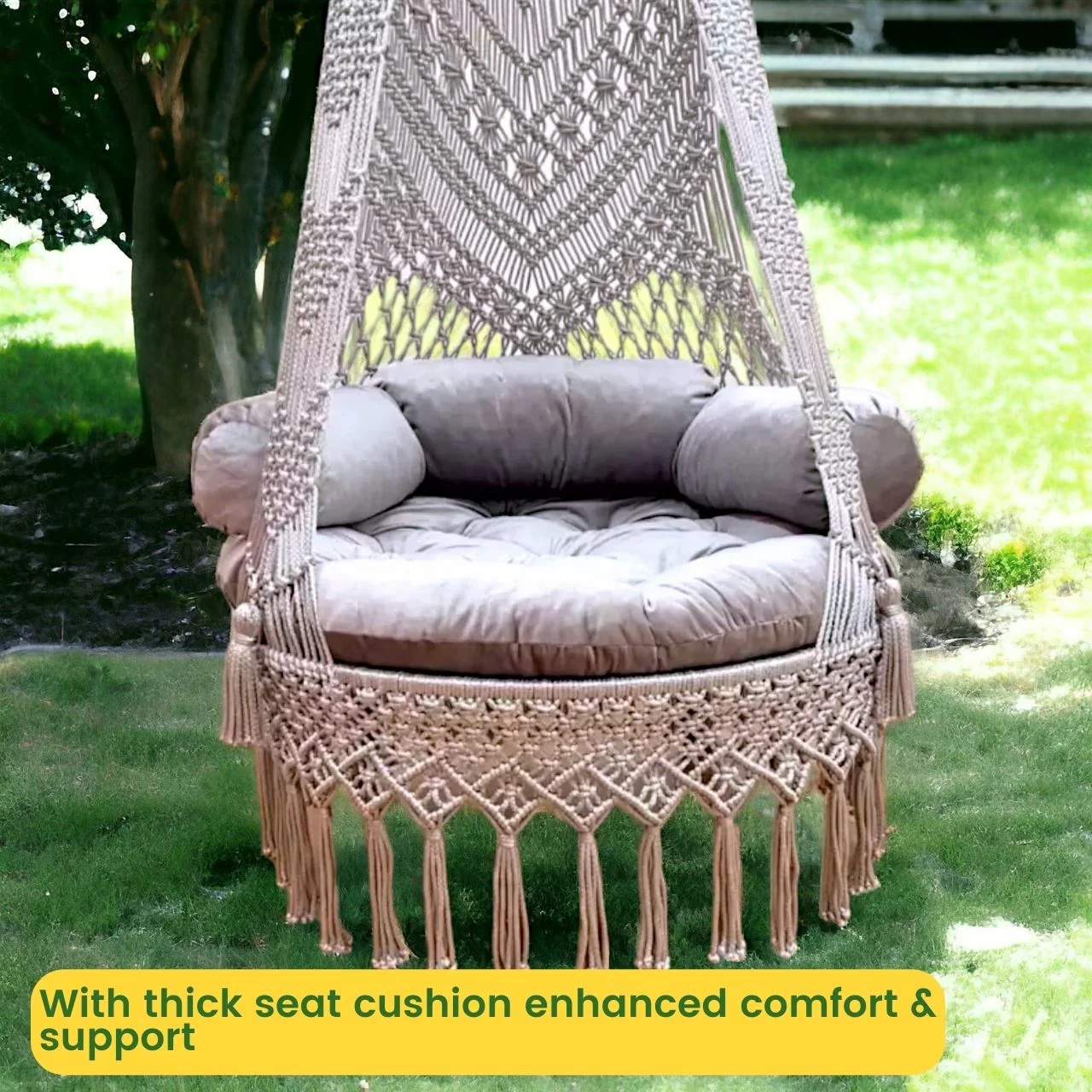Luxury Macrame Swing Hammock with Cushions – Balcony Ready - Image 3