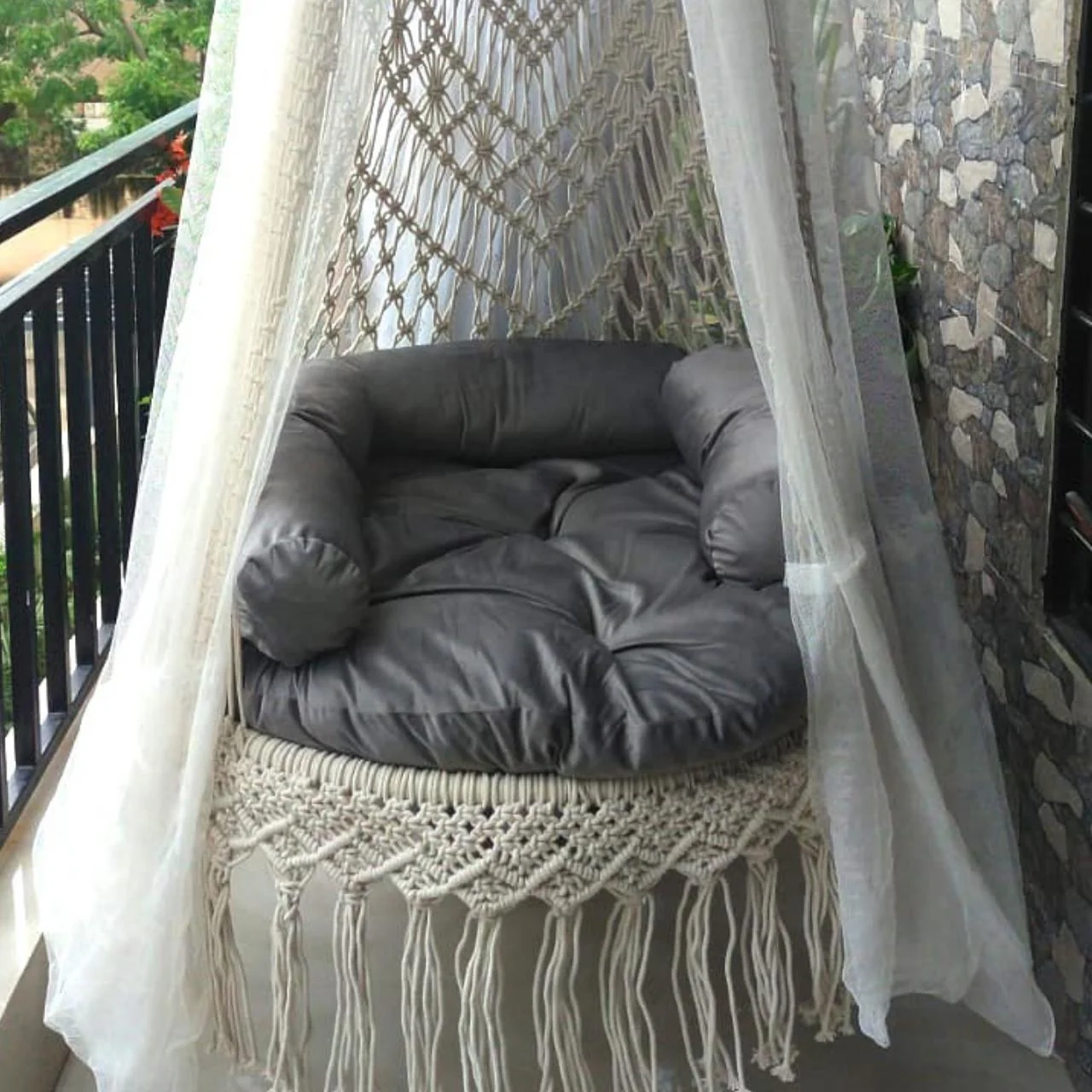Luxury Macrame Swing Hammock with Cushions – Balcony Ready - Image 4