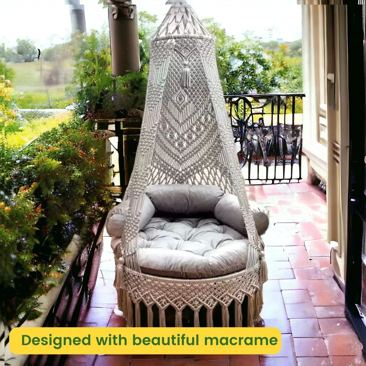 Luxury Macrame Swing Hammock with Cushions – Balcony Ready - Image 5