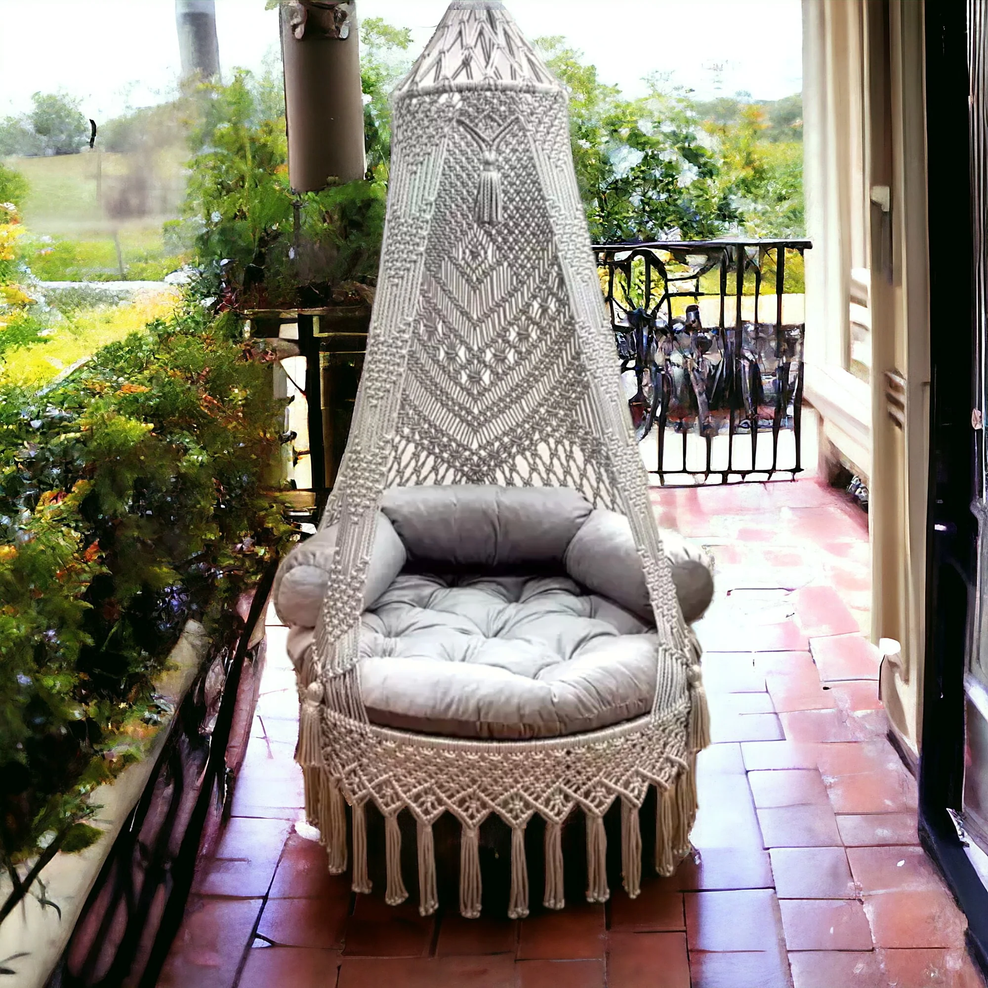 Luxury Macrame Swing Hammock with Cushions – Balcony Ready - Image 6