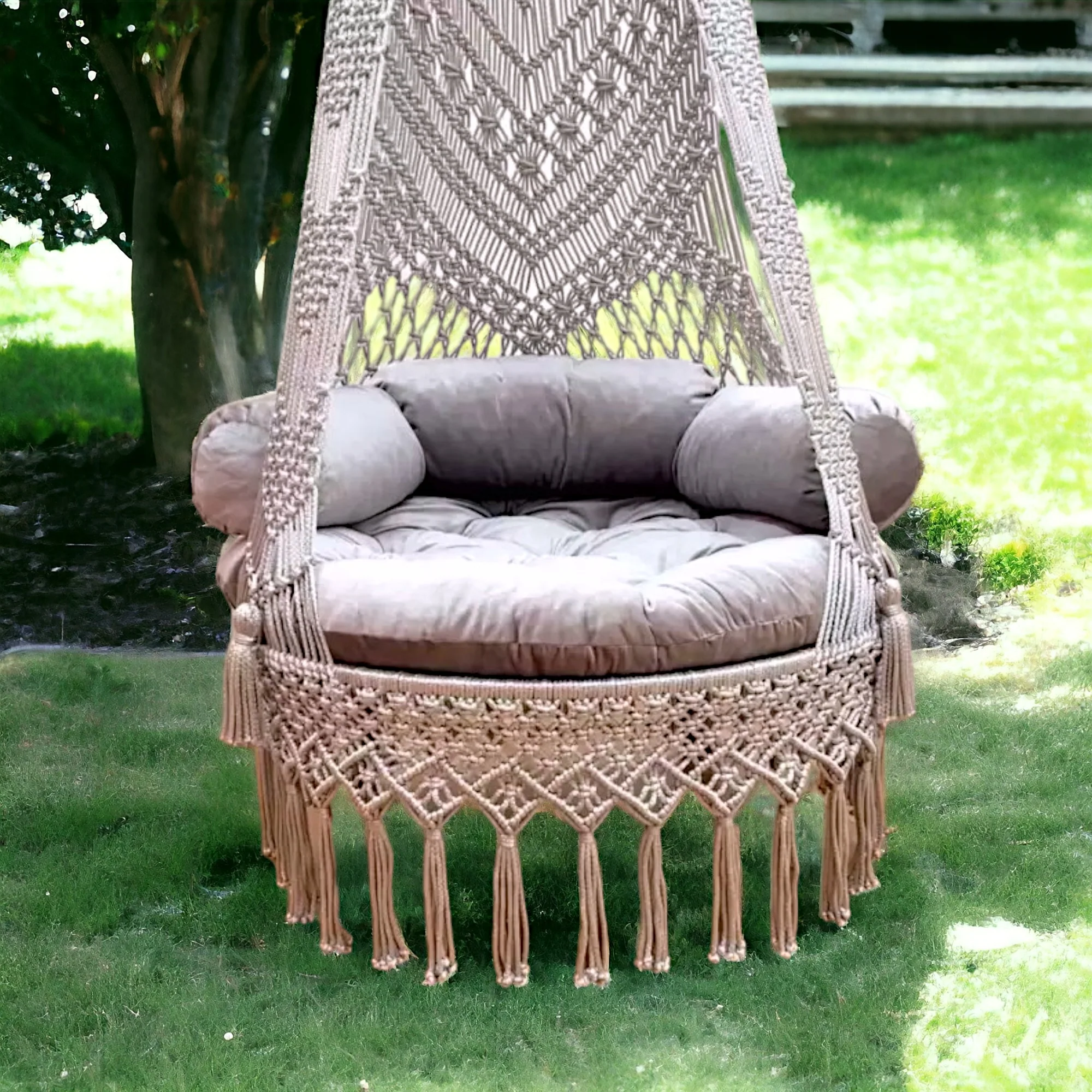 Luxury Macrame Swing Hammock with Cushions – Balcony Ready - Image 7