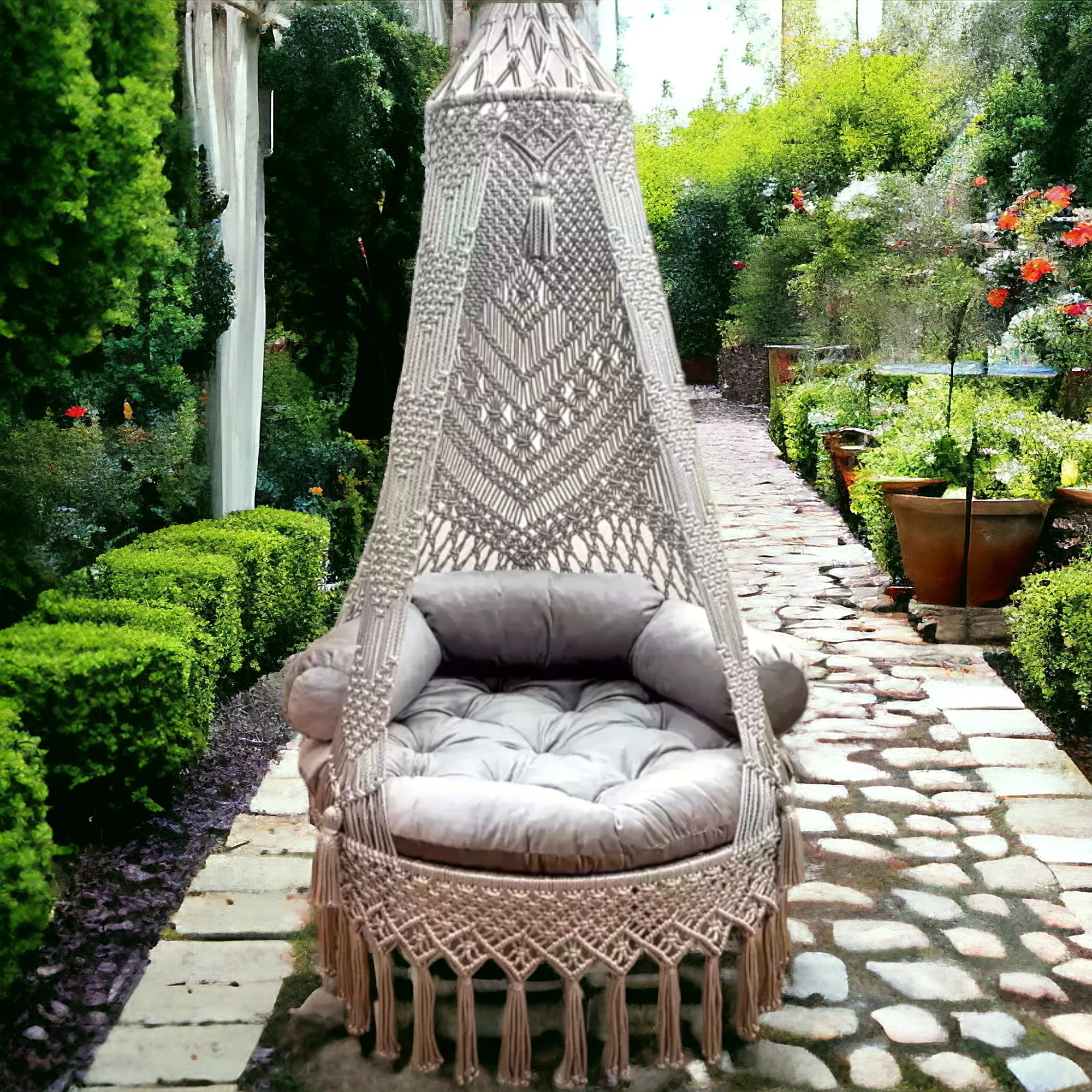 Luxury Macrame Swing Hammock with Cushions – Balcony Ready - Image 8