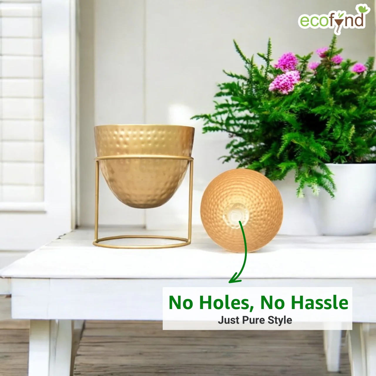 Alle Gold Metal Plant Pot with Stand (Set of 2) - Image 3