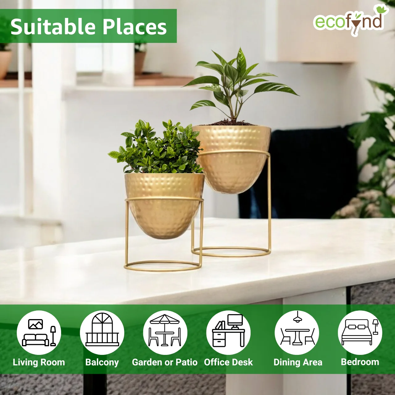 Alle Gold Metal Plant Pot with Stand (Set of 2) - Image 4