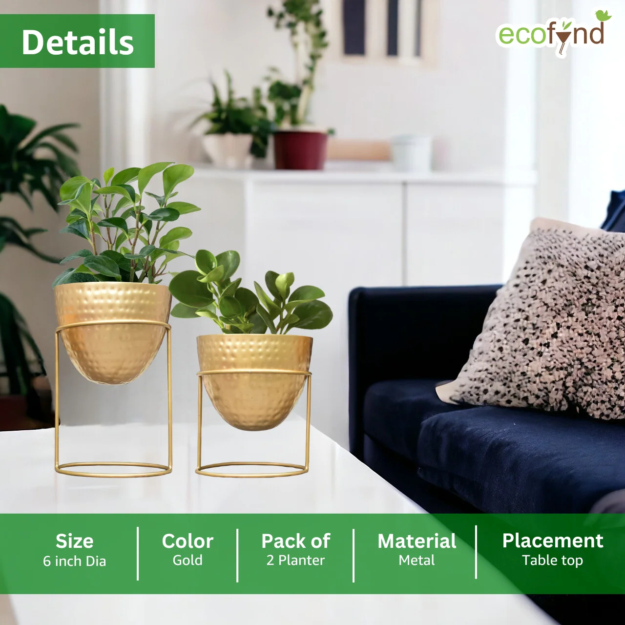 Alle Gold Metal Plant Pot with Stand (Set of 2) - Image 6