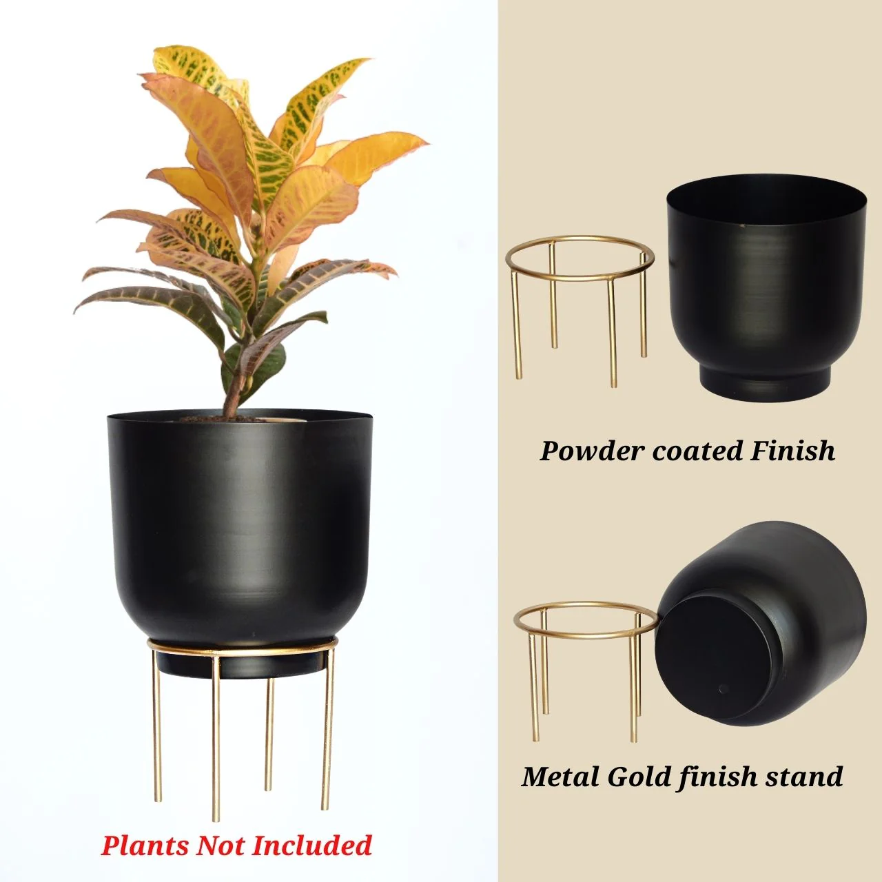 Eva Black Metal Plant Pot with Stand (Set of 2) - Image 4