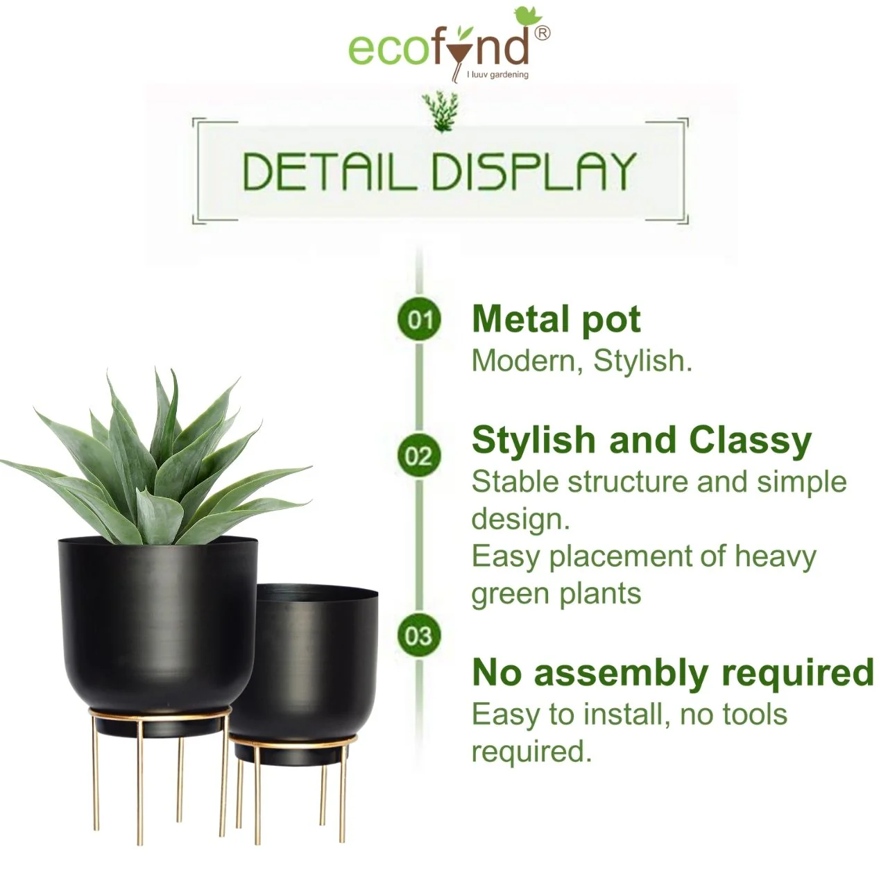 Eva Black Metal Plant Pot with Stand (Set of 2) - Image 6
