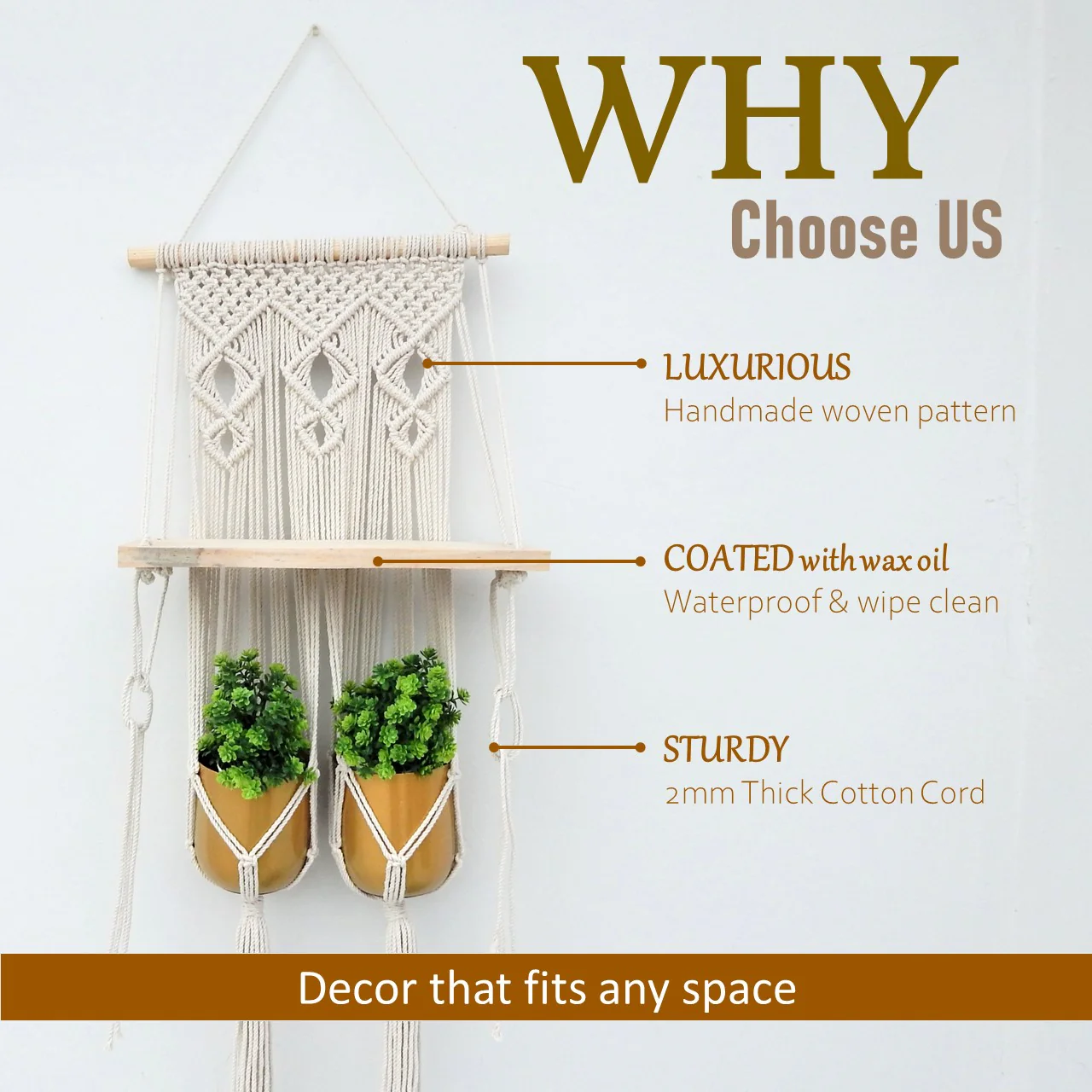 Double Macrame Hanging Shelf - Image 5