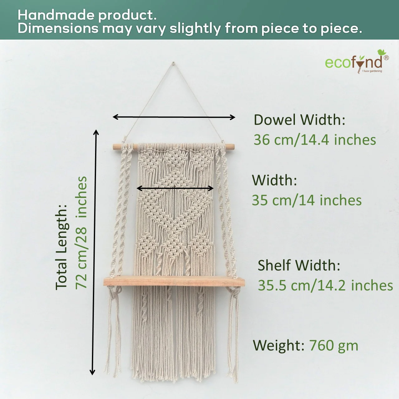 Single Macrame Hanging Shelf - Image 3
