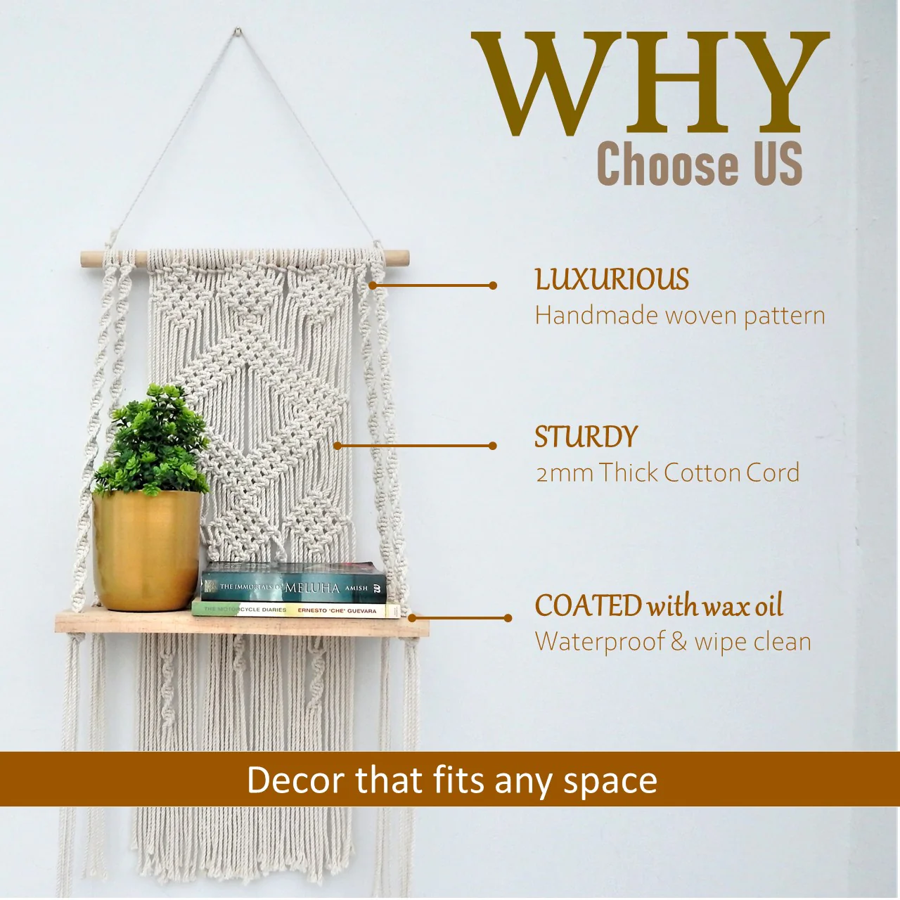 Single Macrame Hanging Shelf - Image 5