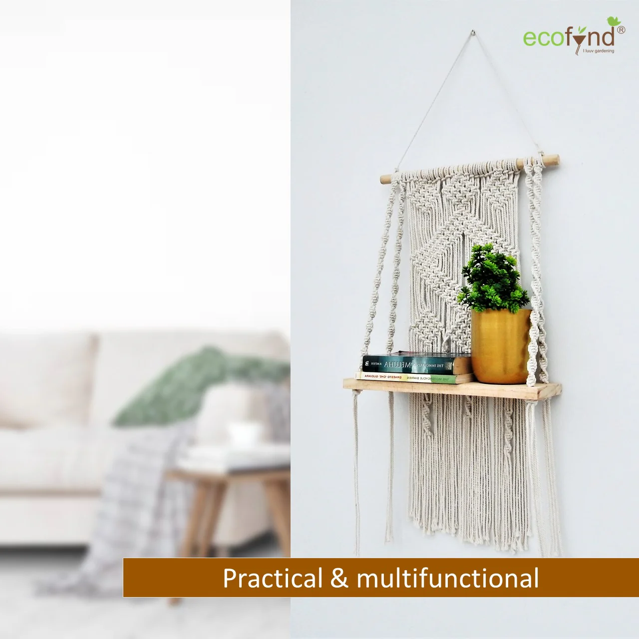 Single Macrame Hanging Shelf - Image 7