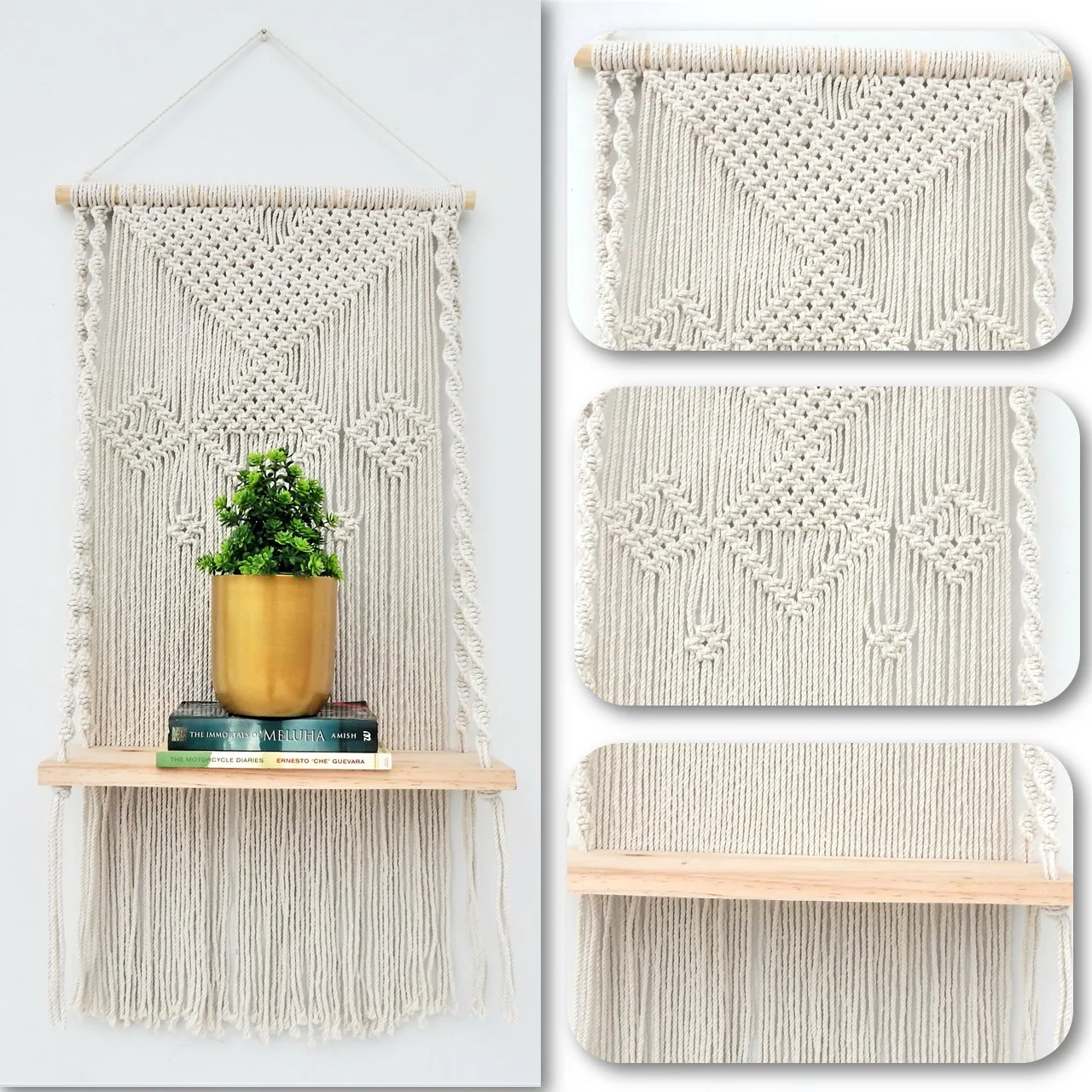 Single Macrame Hanging Shelf - Image 4