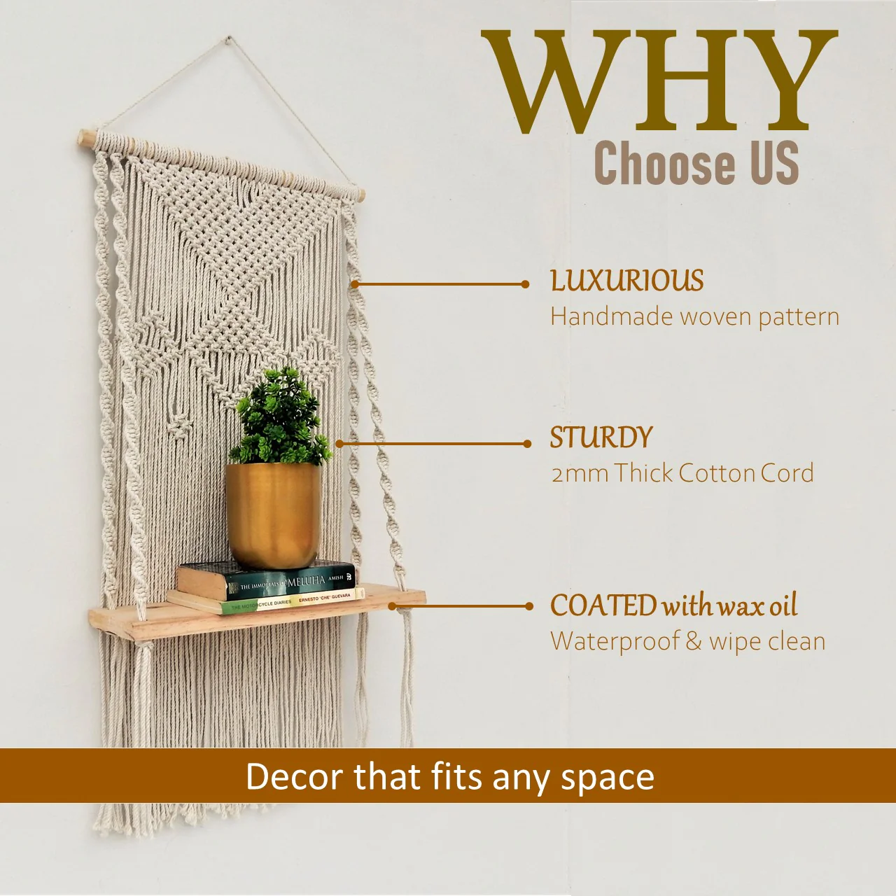 Single Macrame Hanging Shelf - Image 5