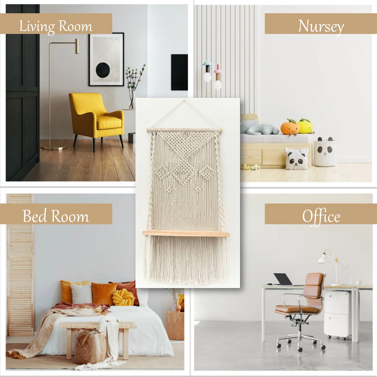 Single Macrame Hanging Shelf - Image 6