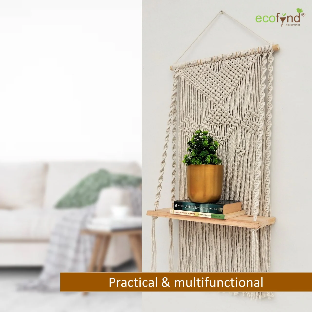 Single Macrame Hanging Shelf - Image 7