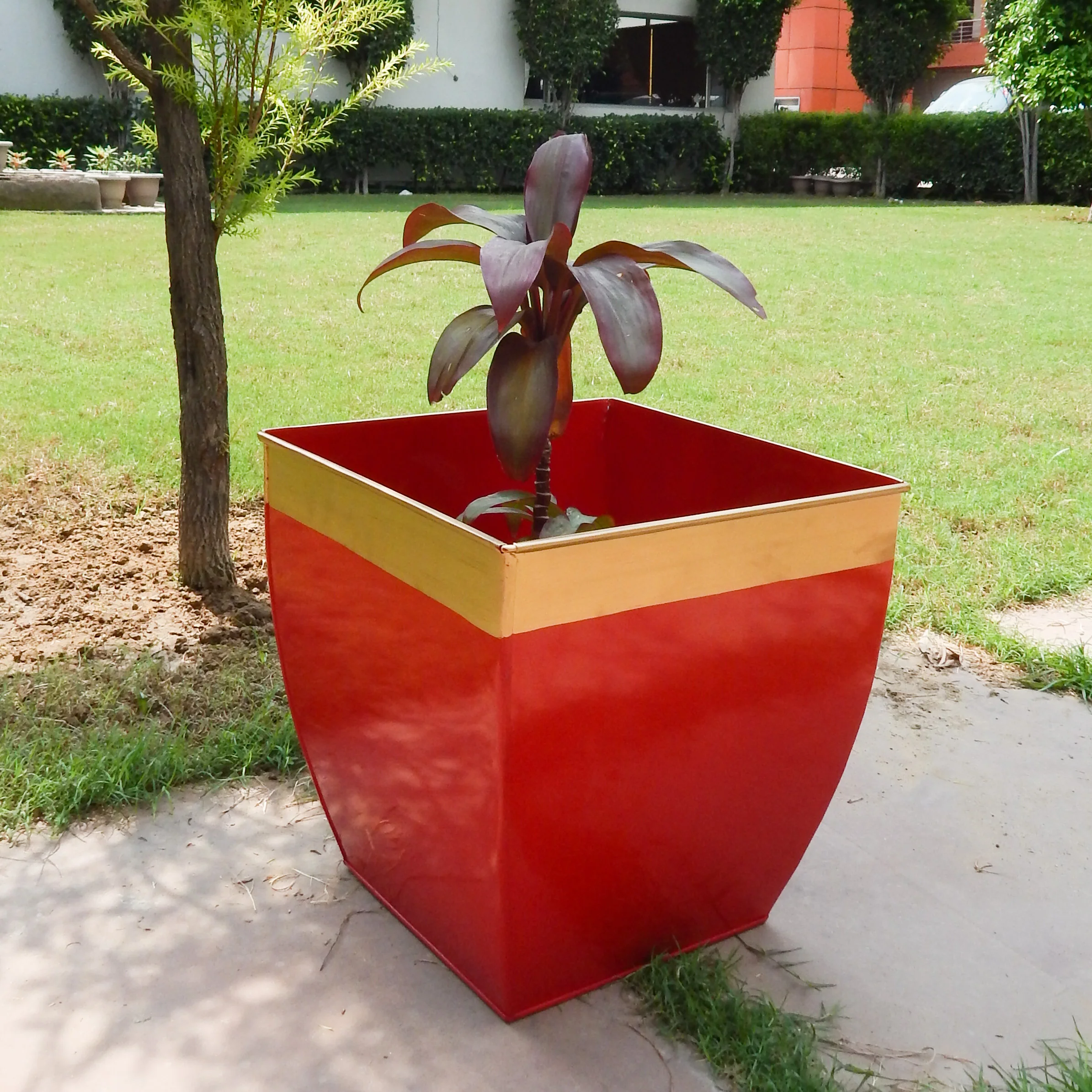 Midland 12” Metal Planter – Tapered Square | Red - Image 3