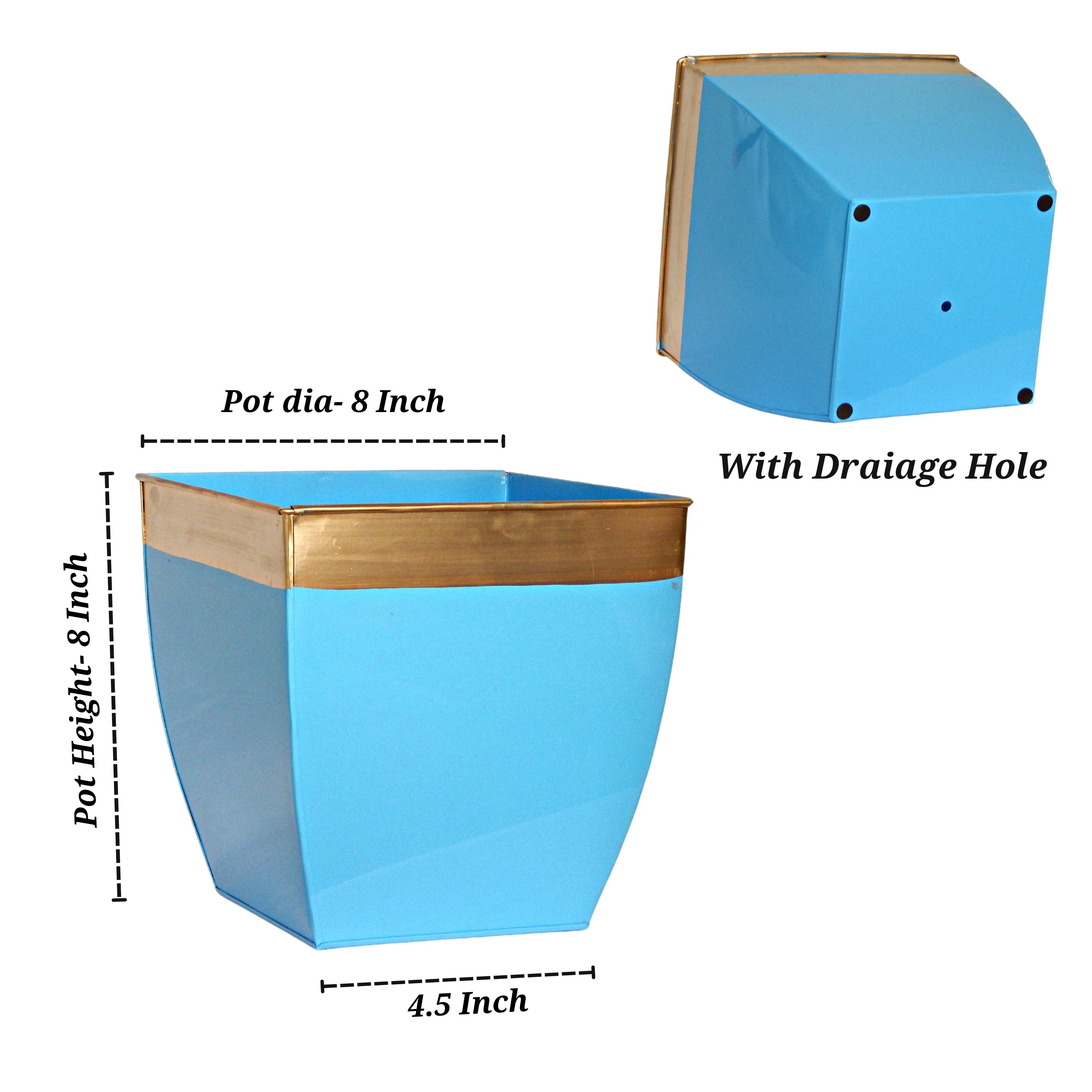 Midland 8” Metal Planter – Tapered Square | Blue - Image 3