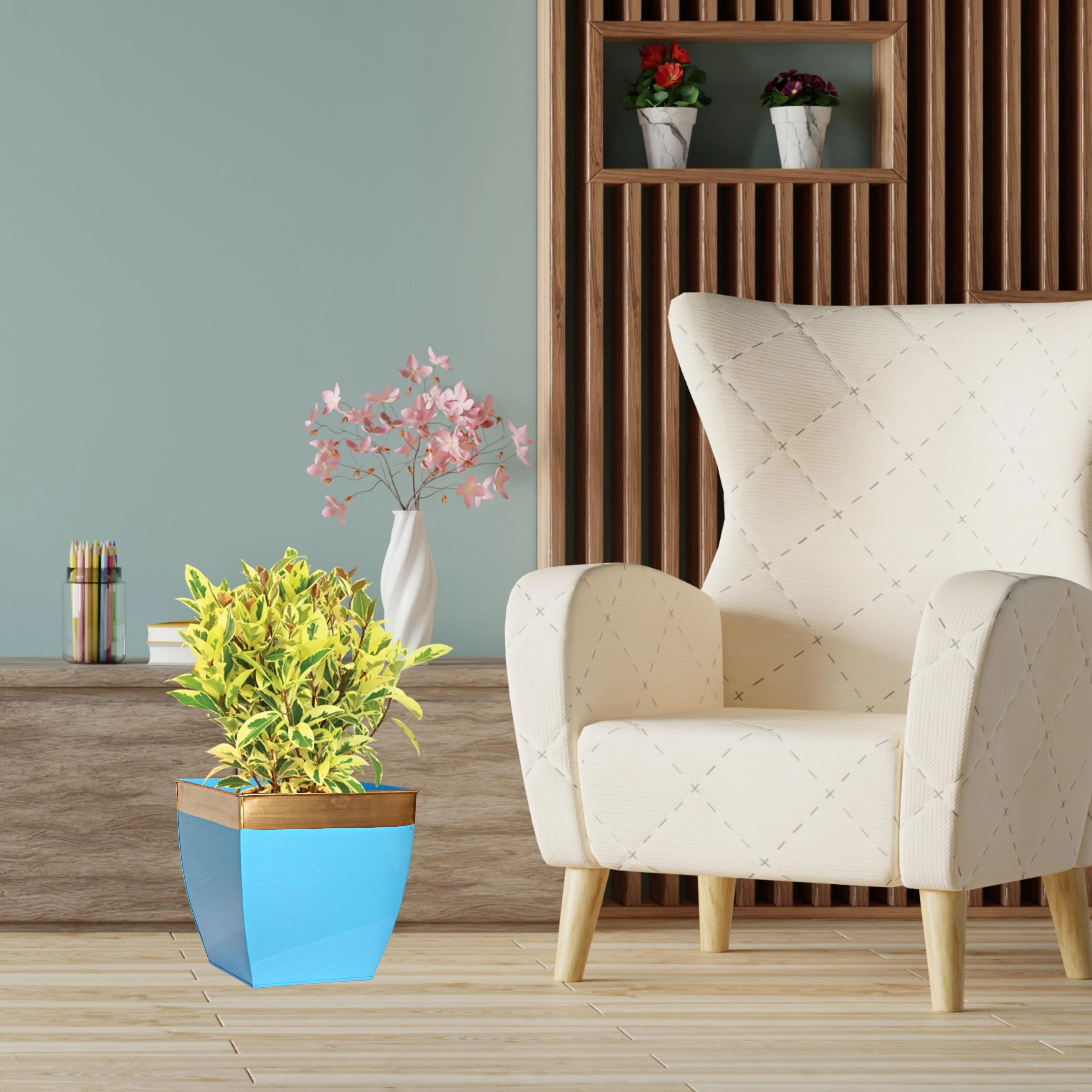 Midland 8” Metal Planter – Tapered Square | Blue - Image 5