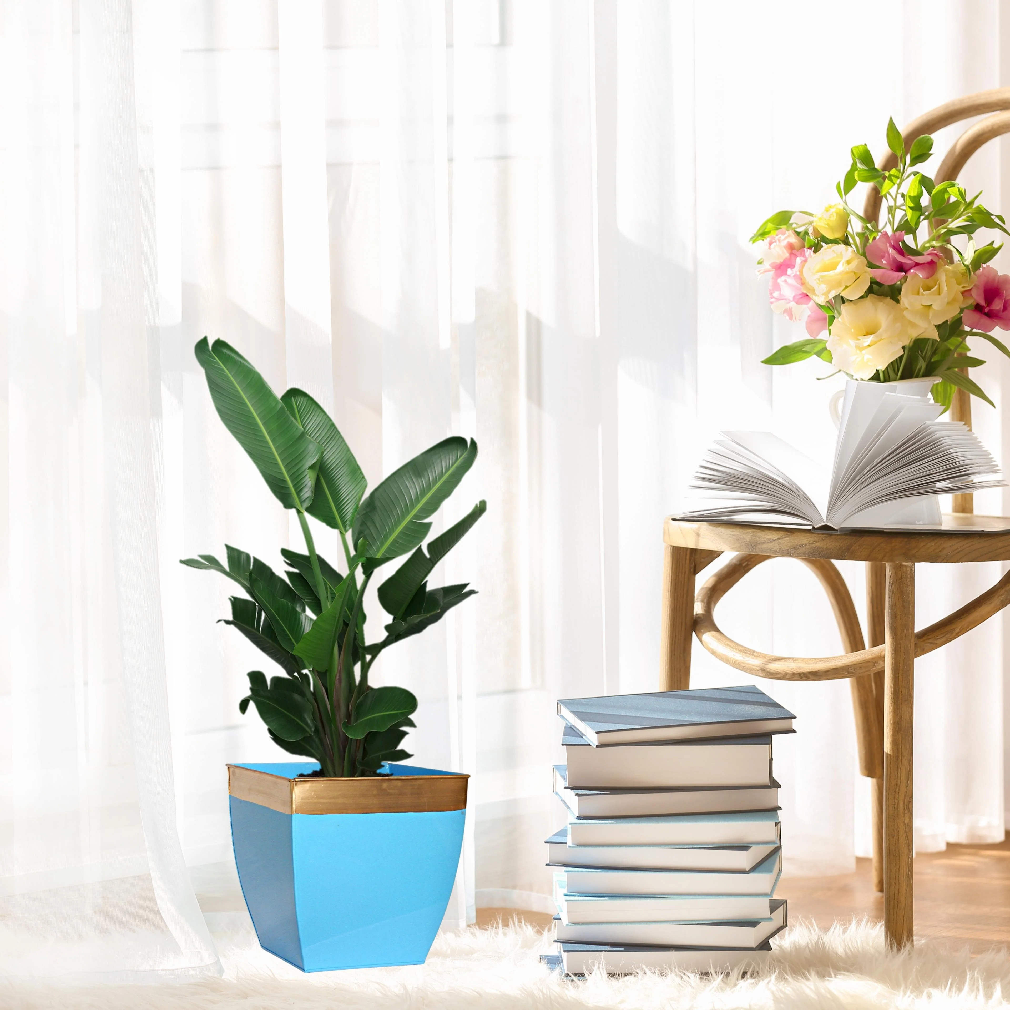 Midland 8” Metal Planter – Tapered Square | Blue - Image 8