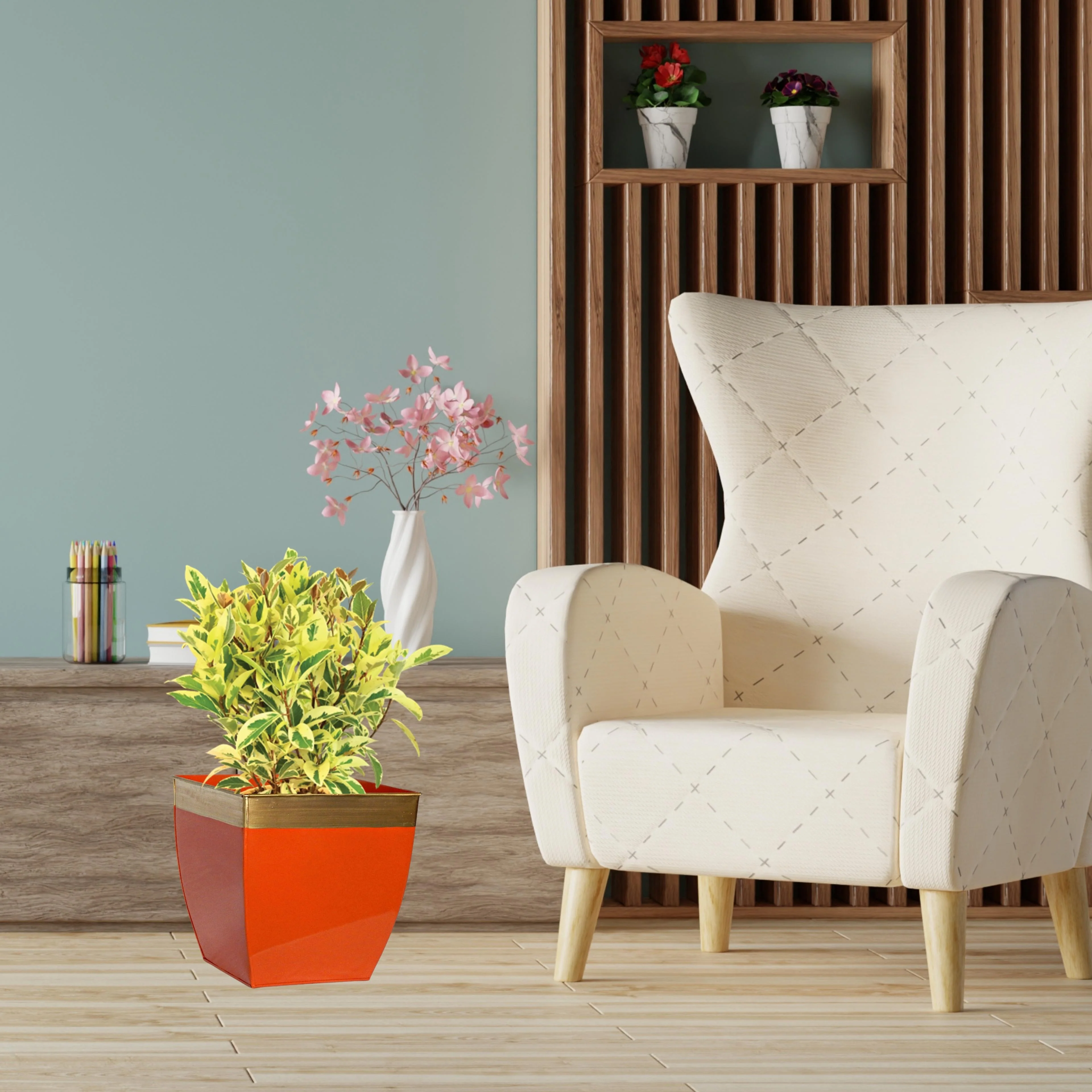 Midland 8” Metal Planter – Tapered Square | Orange - Image 5