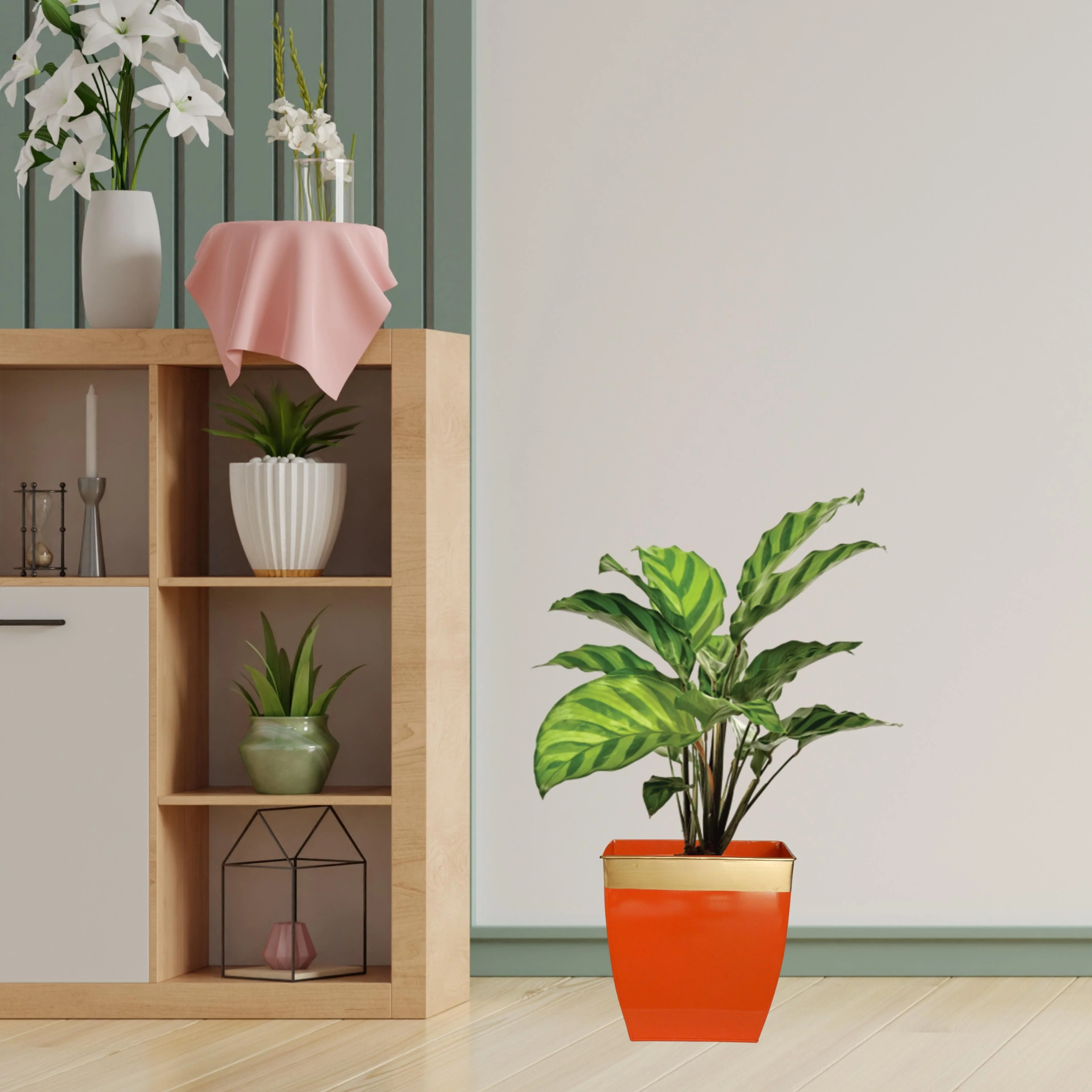 Midland 8” Metal Planter – Tapered Square | Orange - Image 6