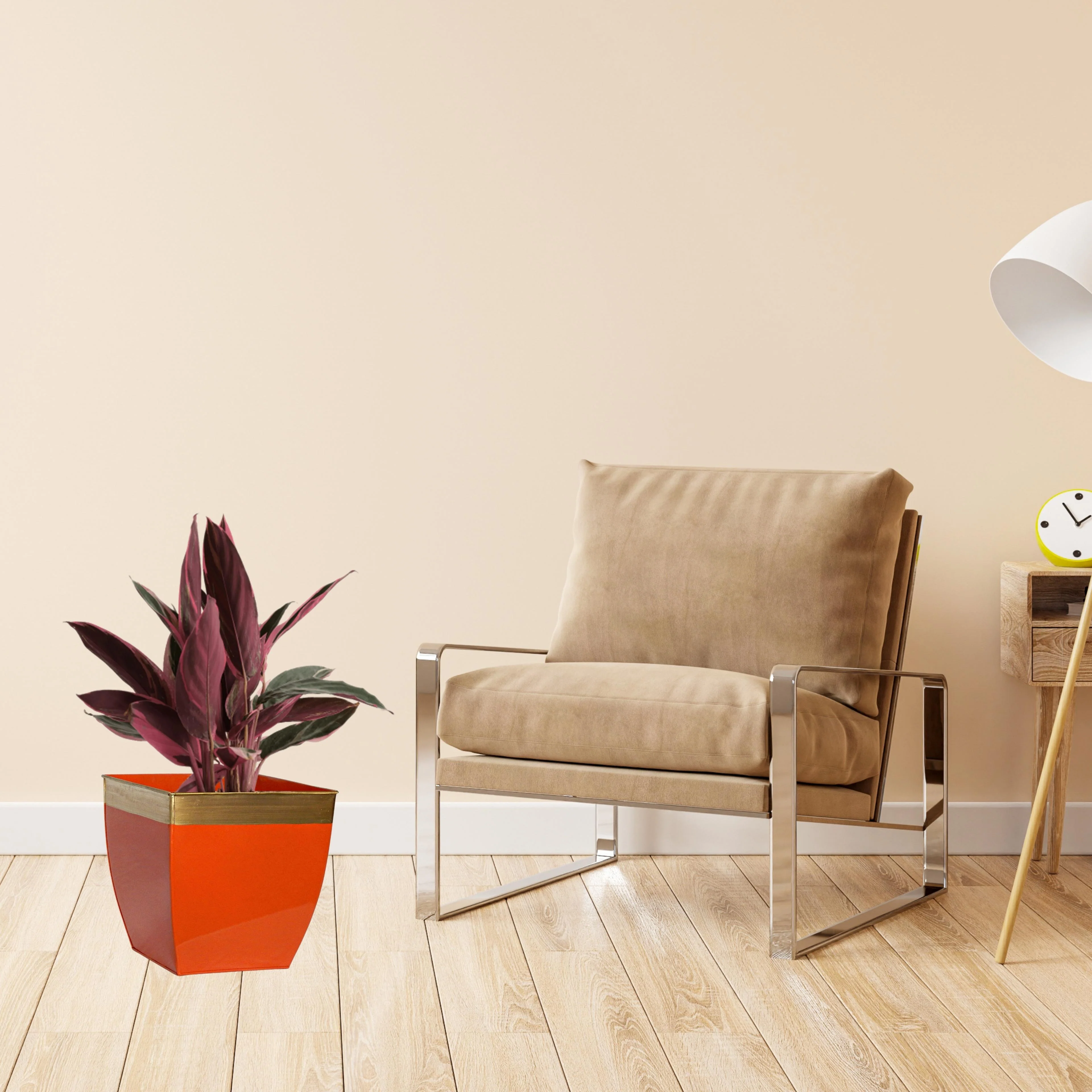 Midland 8” Metal Planter – Tapered Square | Orange - Image 7