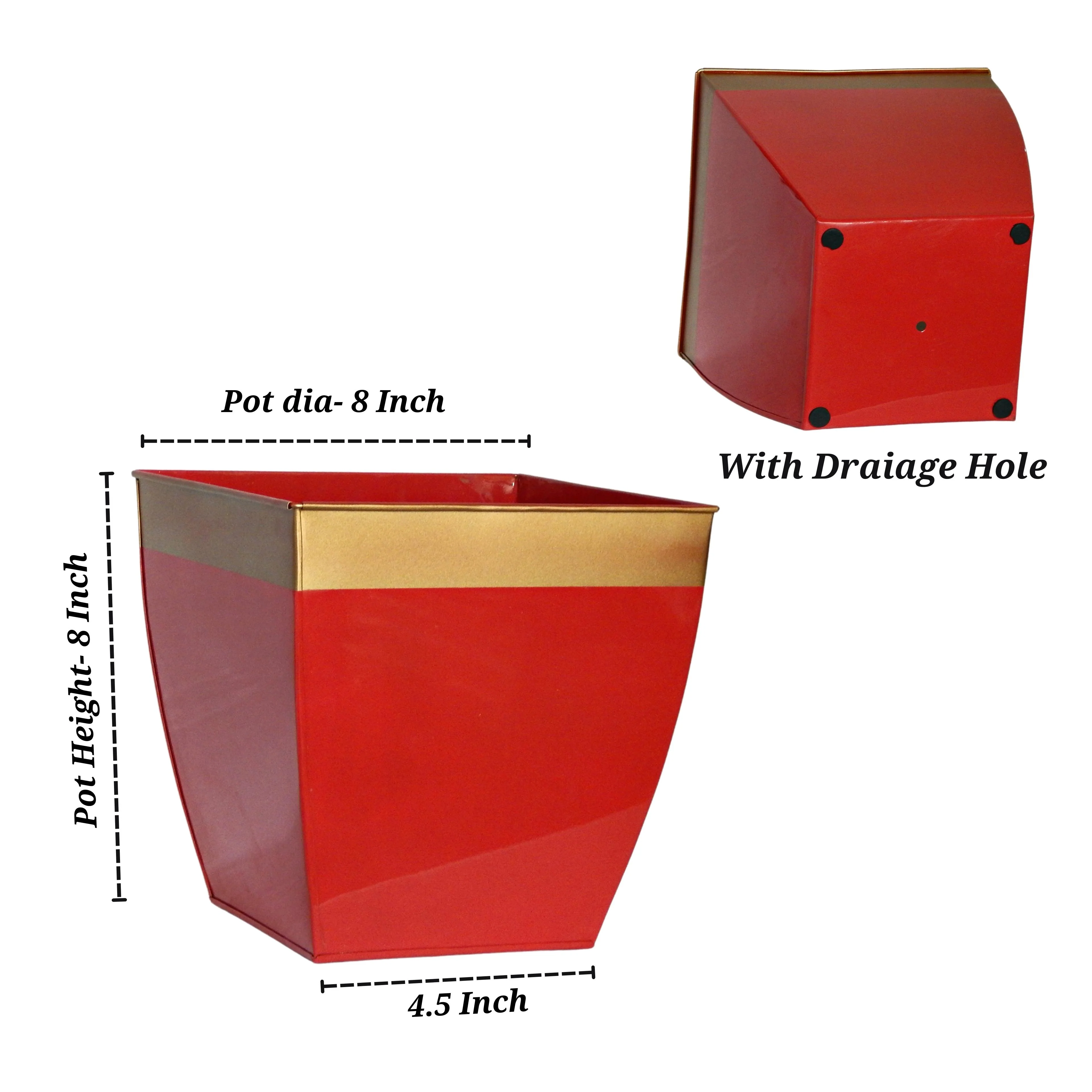 Midland 8” Metal Planter – Tapered Square | Red - Image 4