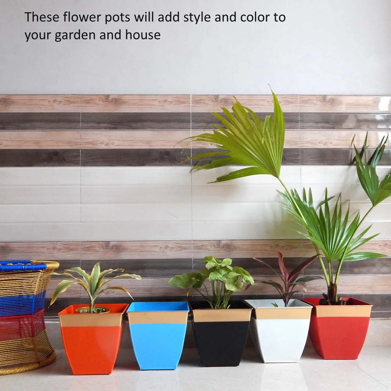 Midland 8” Metal Planter – Tapered Square | Red - Image 5