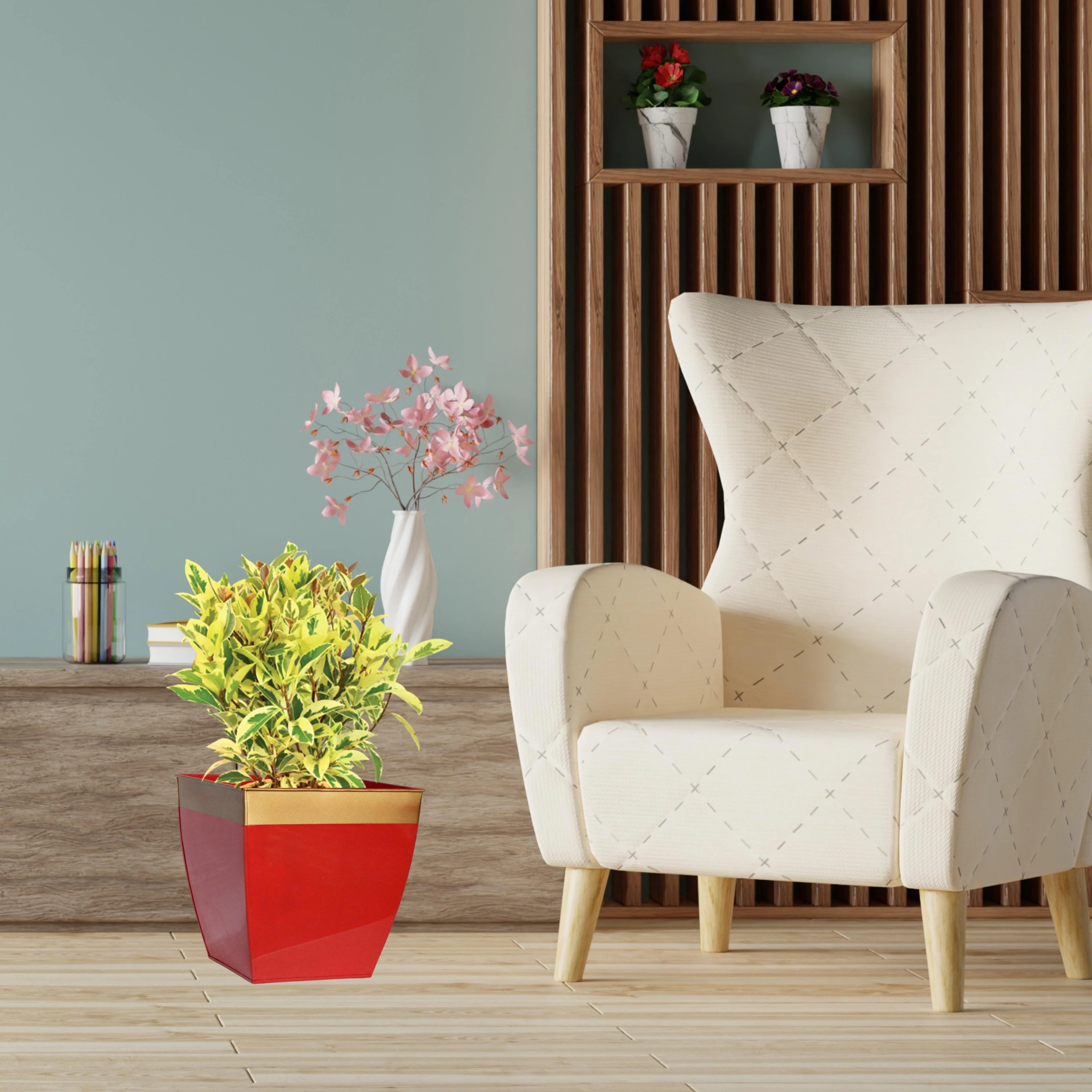 Midland 8” Metal Planter – Tapered Square | Red - Image 6