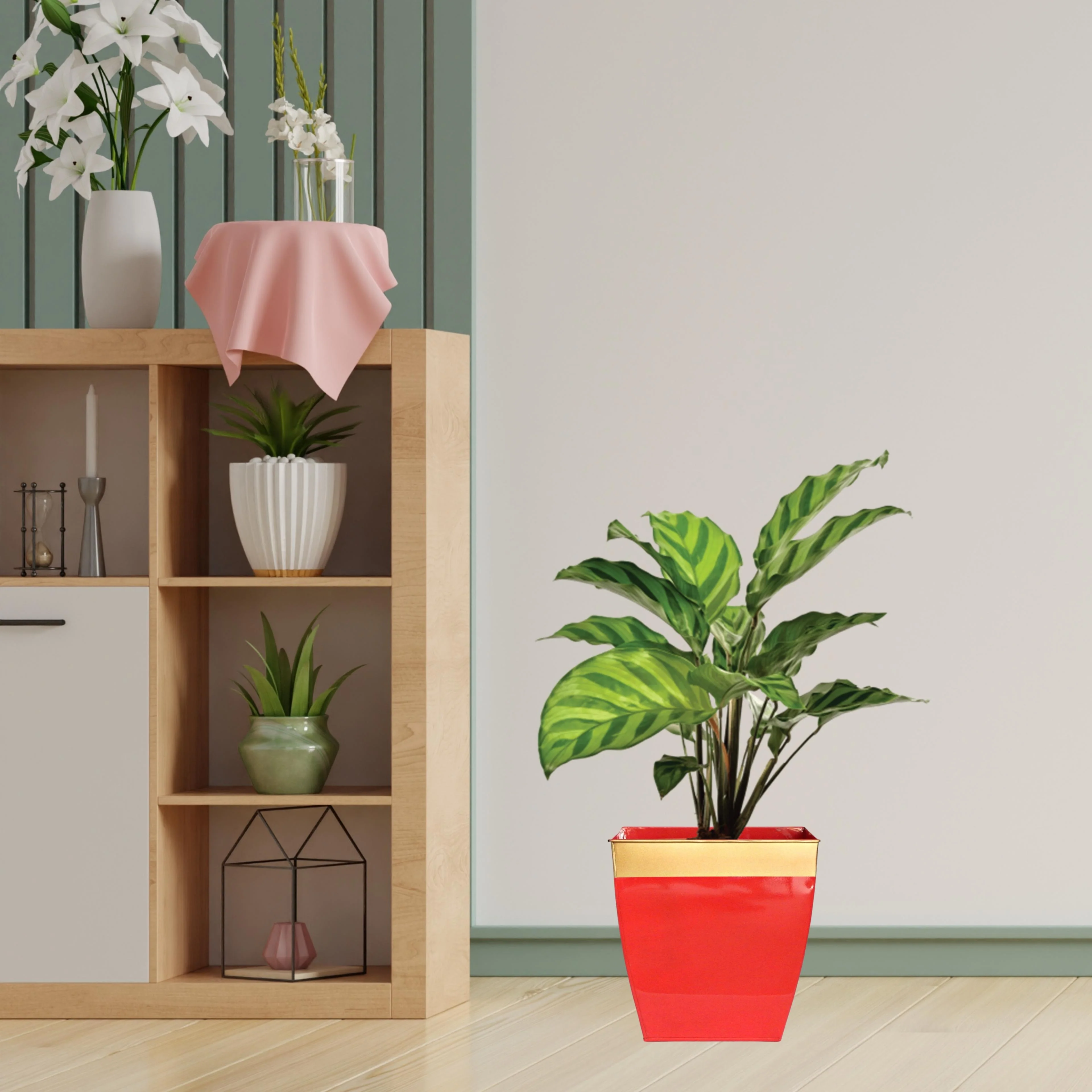 Midland 8” Metal Planter – Tapered Square | Red - Image 7