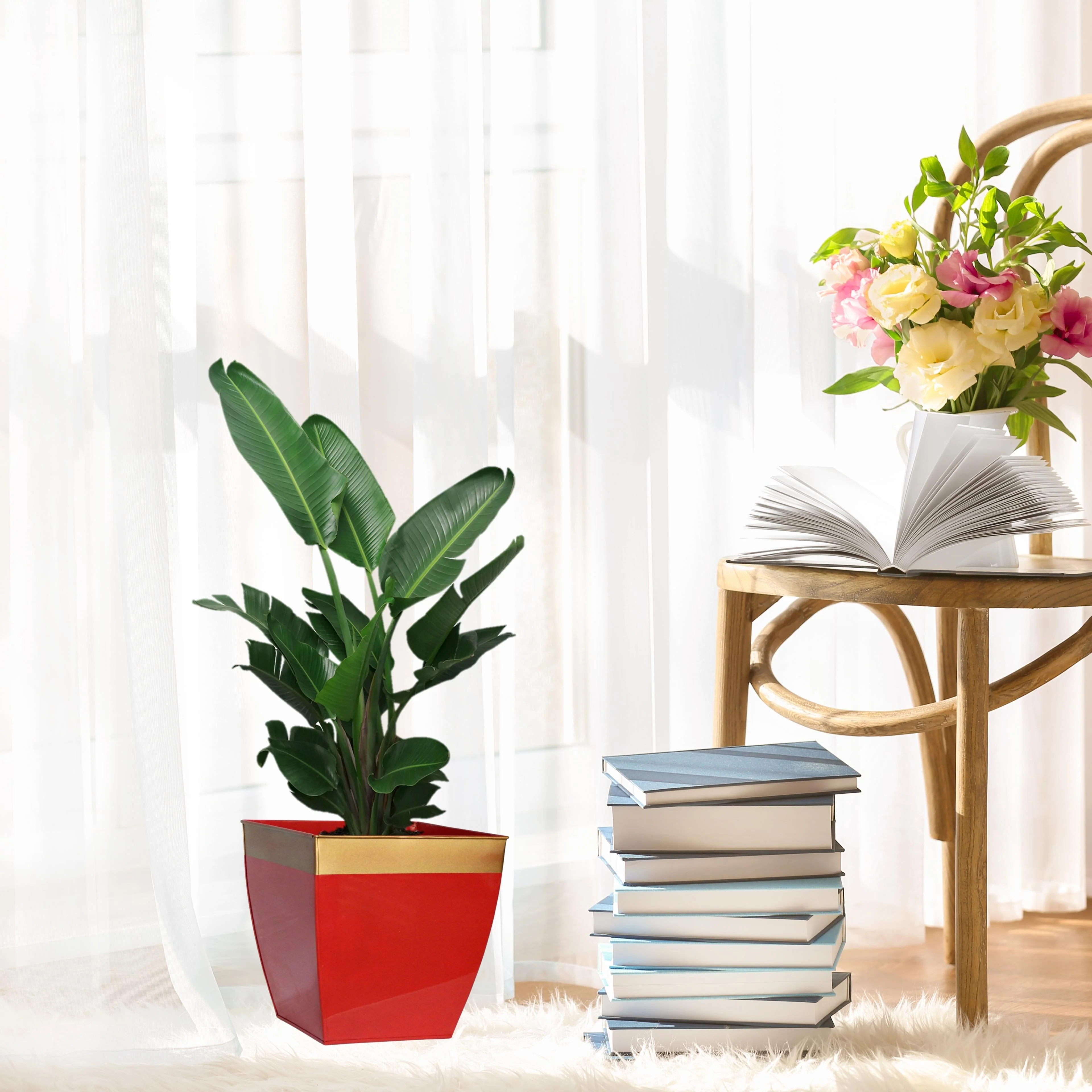 Midland 8” Metal Planter – Tapered Square | Red - Image 9