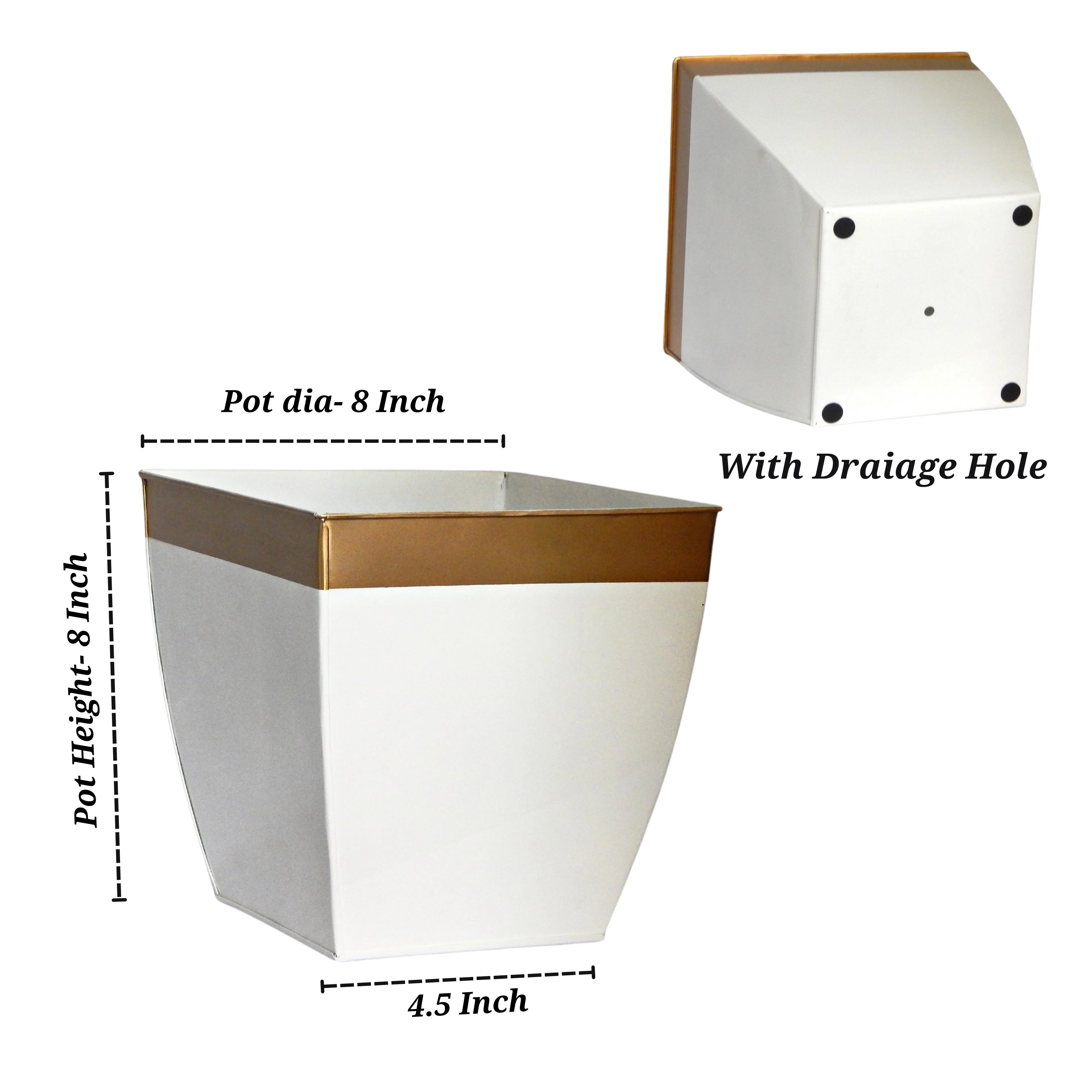 Midland 8” Metal Planter – Tapered Square | White - Image 4