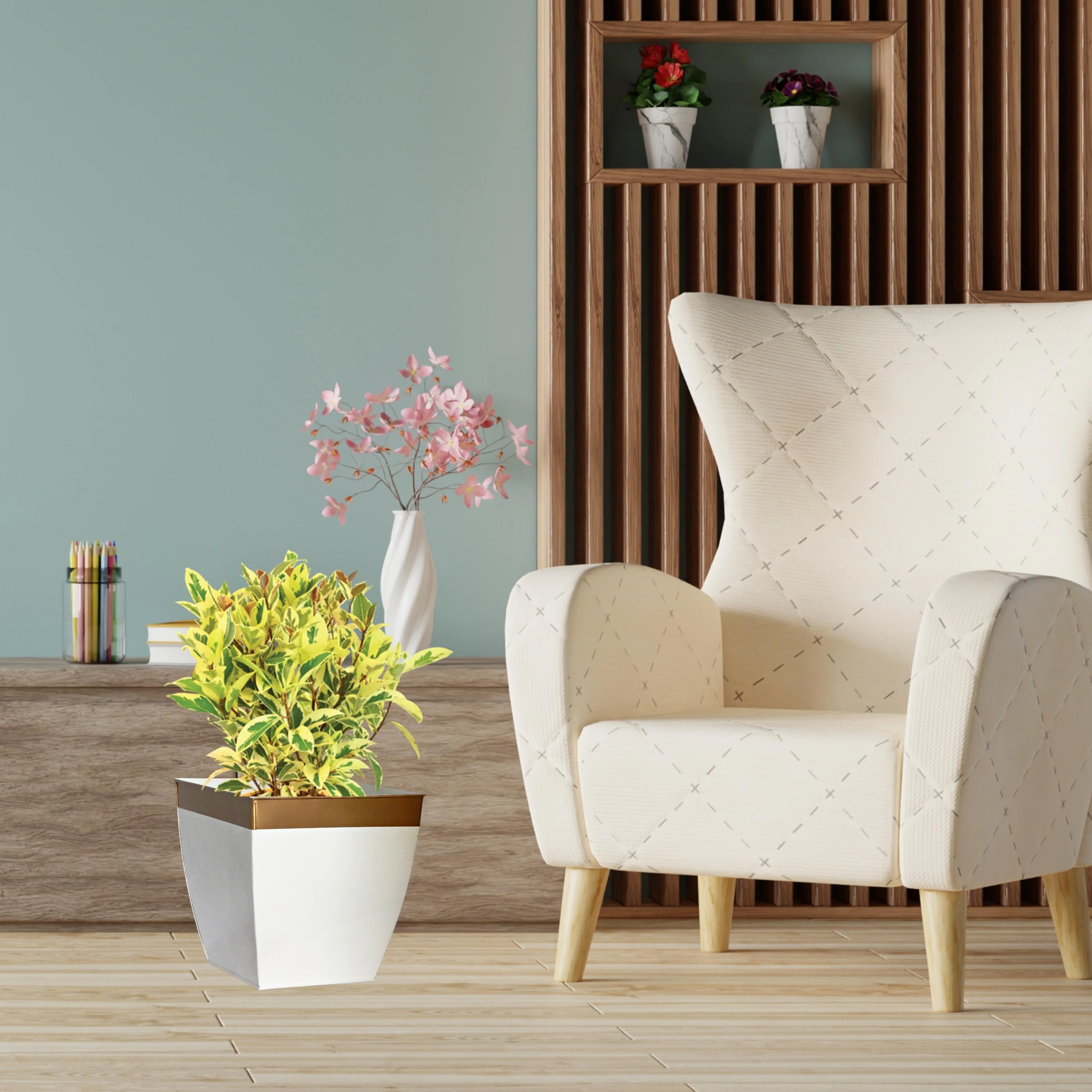 Midland 8” Metal Planter – Tapered Square | White - Image 6