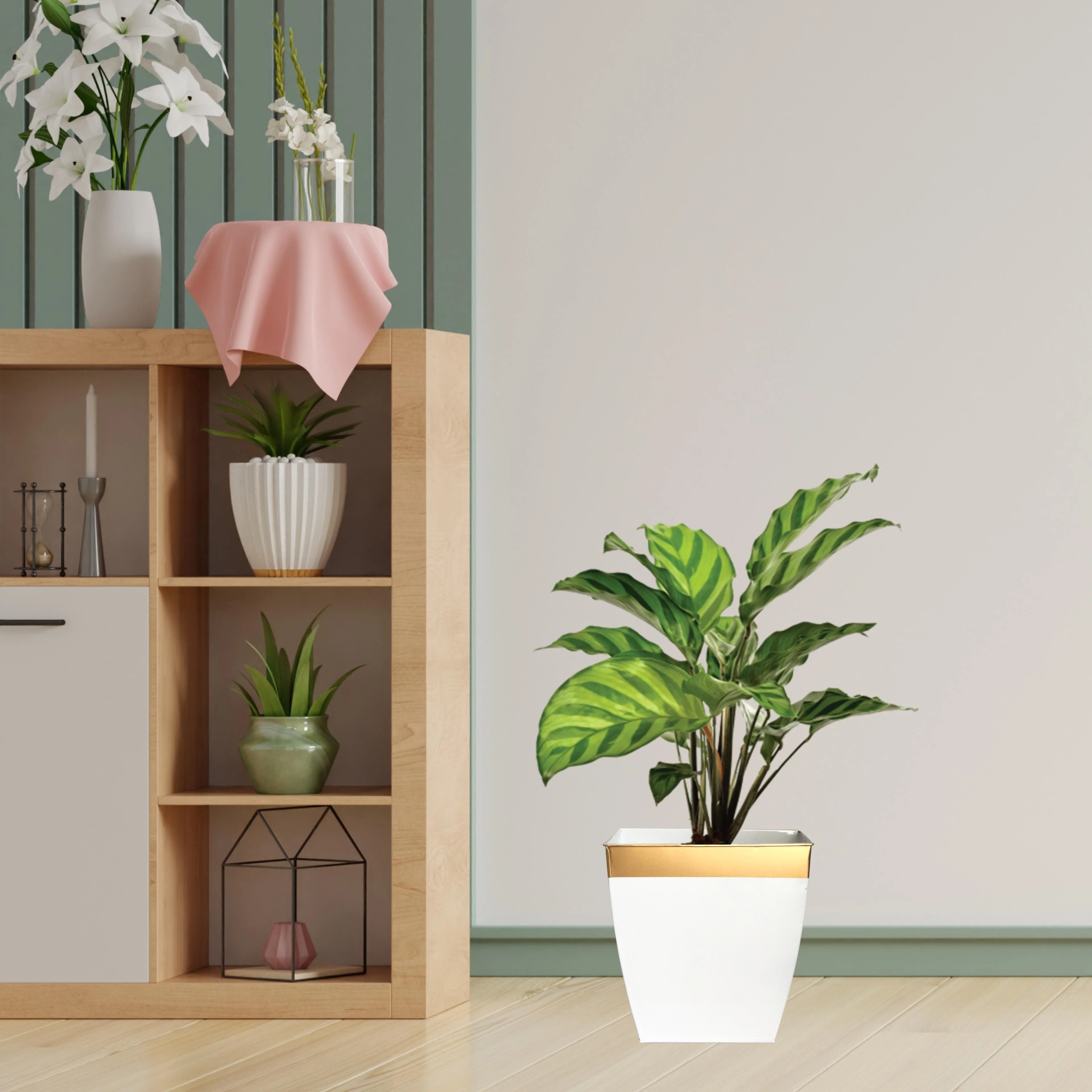 Midland 8” Metal Planter – Tapered Square | White - Image 7