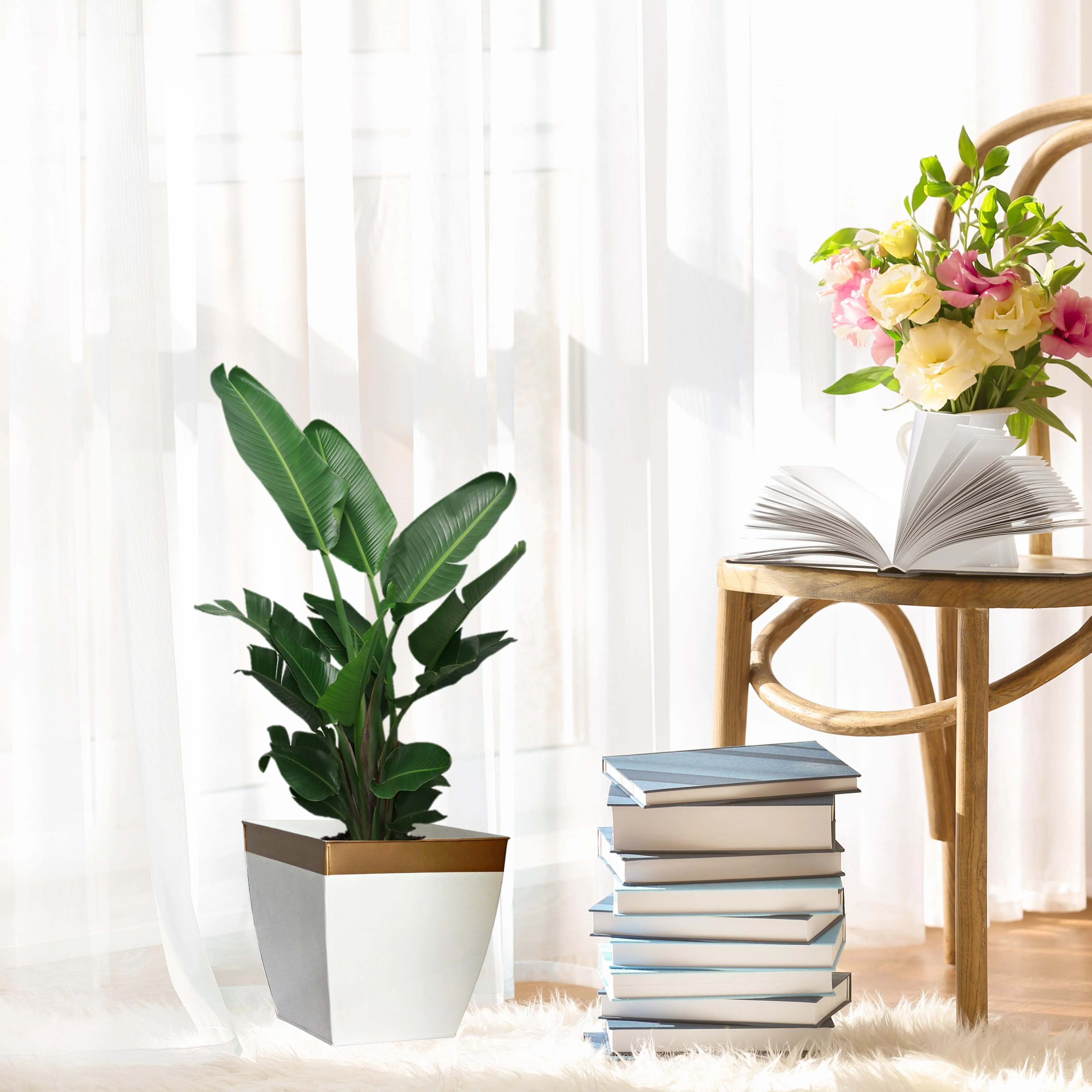 Midland 8” Metal Planter – Tapered Square | White - Image 9