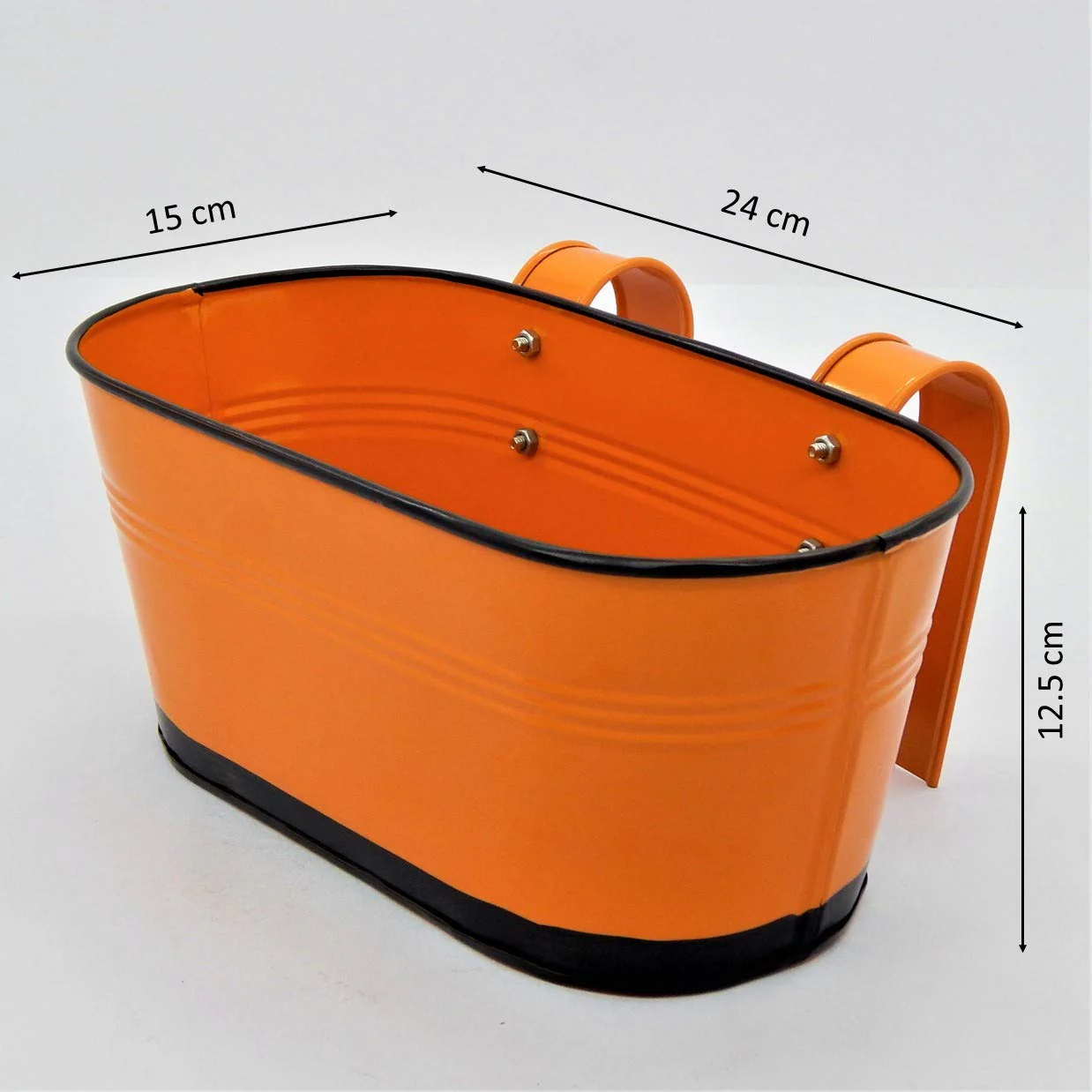 Oval Orange/Black 10" Balcony Railing Planter - Image 3