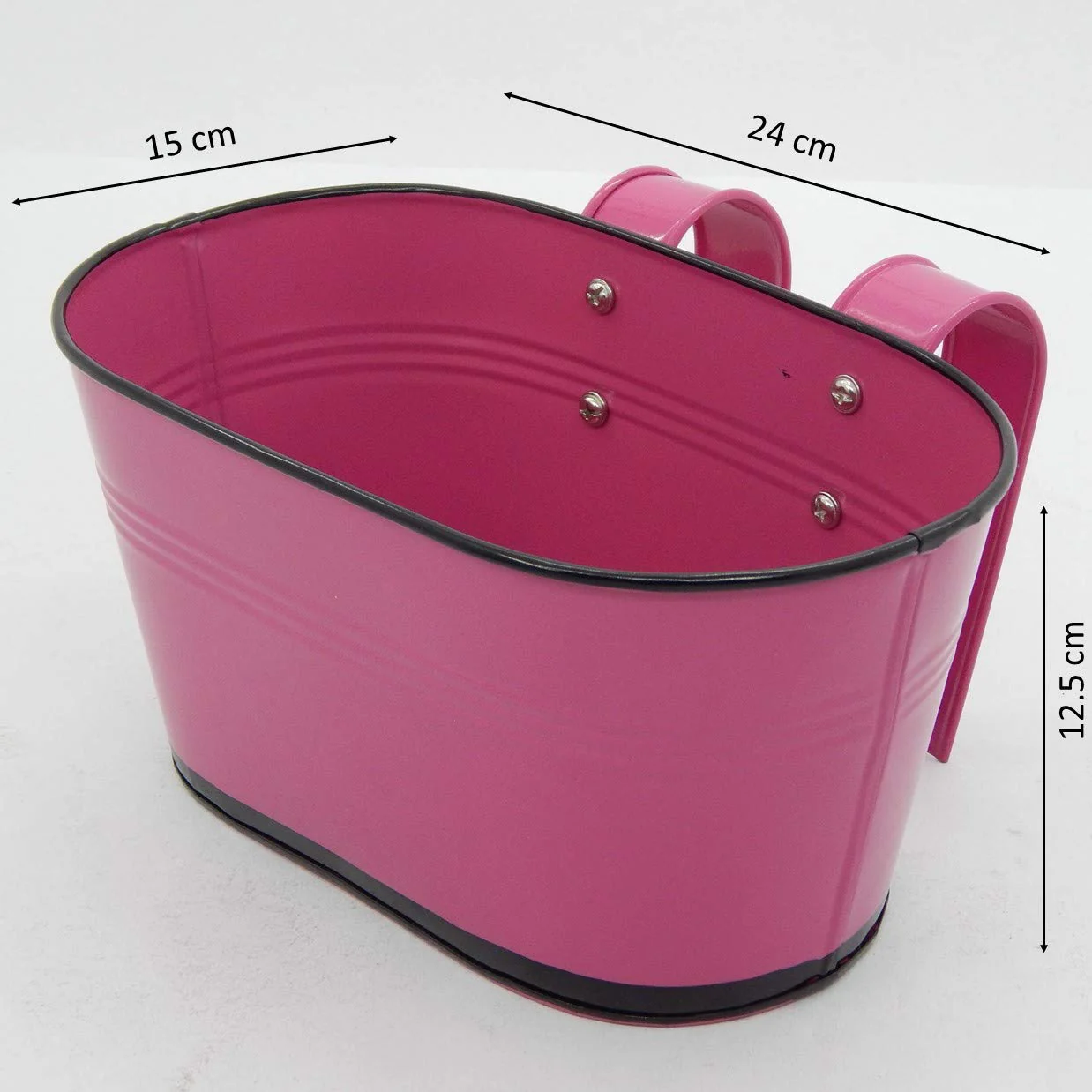 Oval Pink/Black 10" Balcony Railing Planter - Image 3
