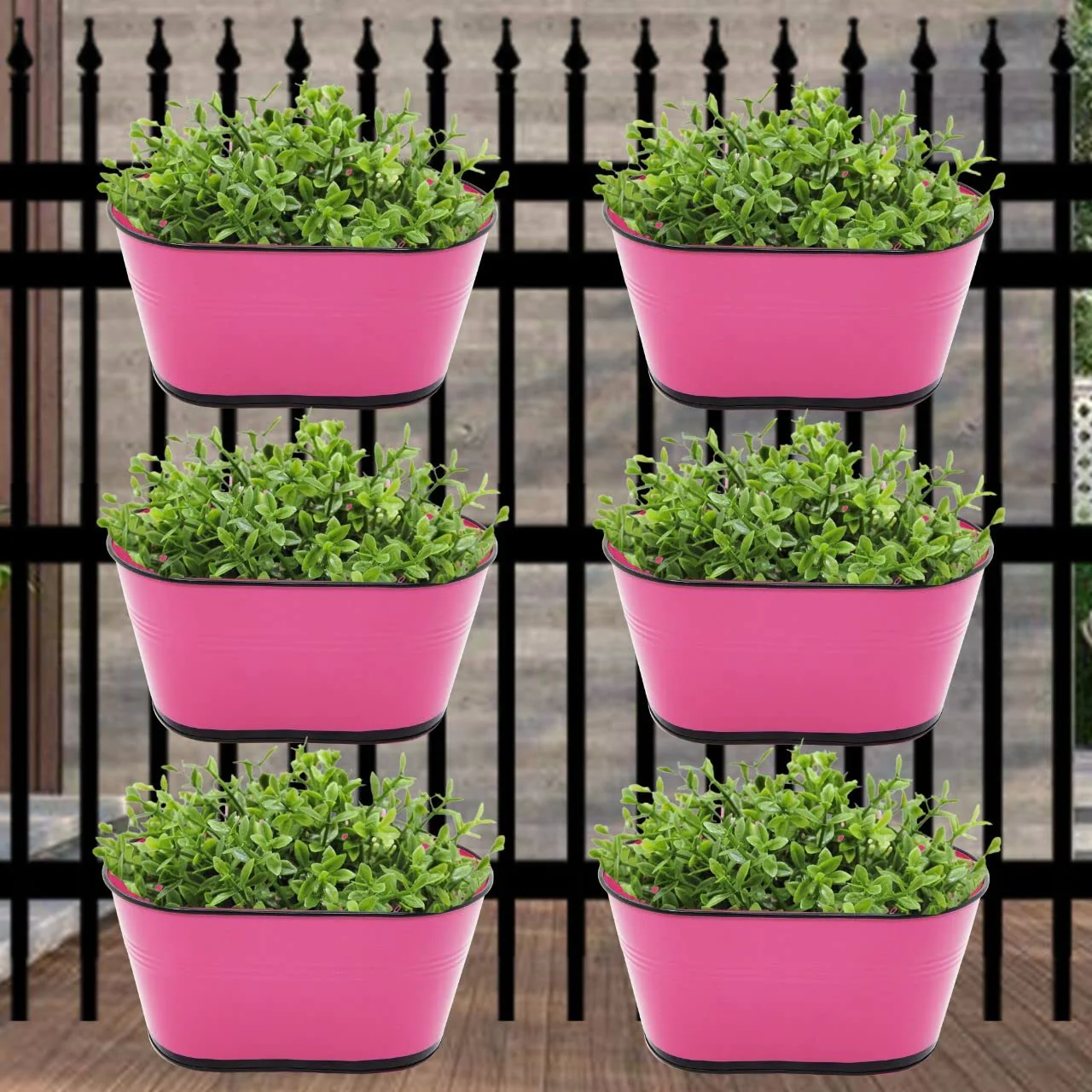 Oval Pink/Black 10" Balcony Railing Planter - Image 9