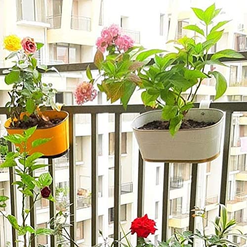 Metal Balcony Railing Planter – Stylish White & Gold Hanging Flower Pot - Image 9