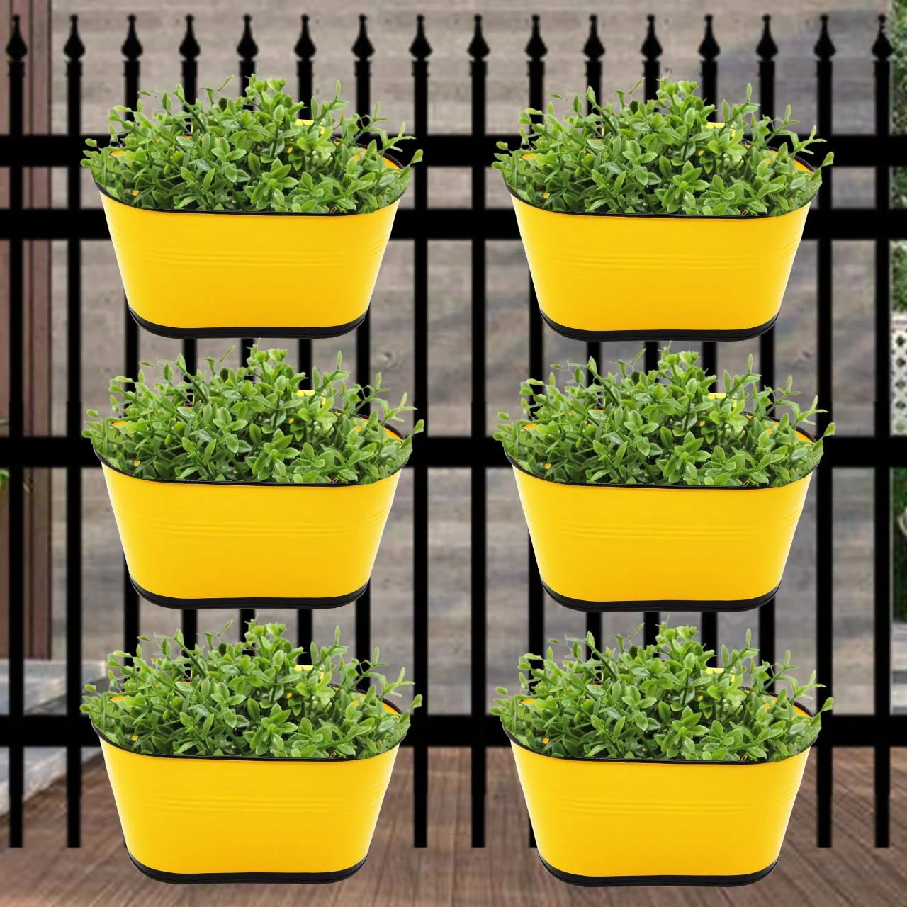 Oval Yellow/Black 10" Balcony Railing Planter - Image 9