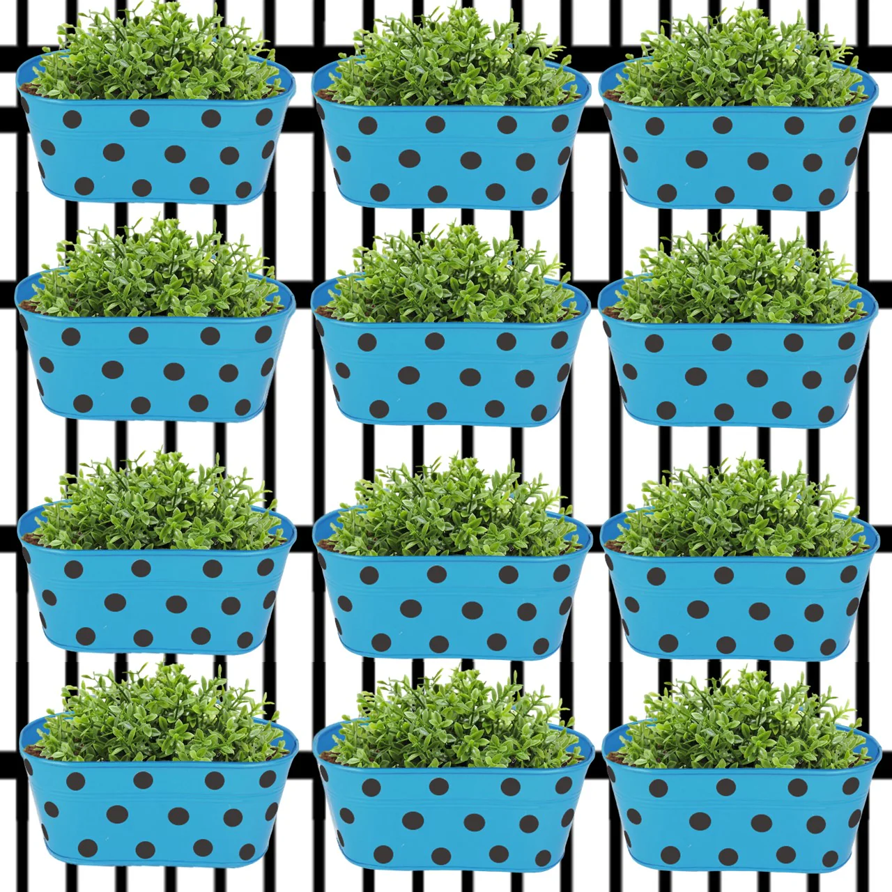 Blue Oval Polka-Dot Railing Planter – 10 Inch Decorative Balcony Set - Image 7