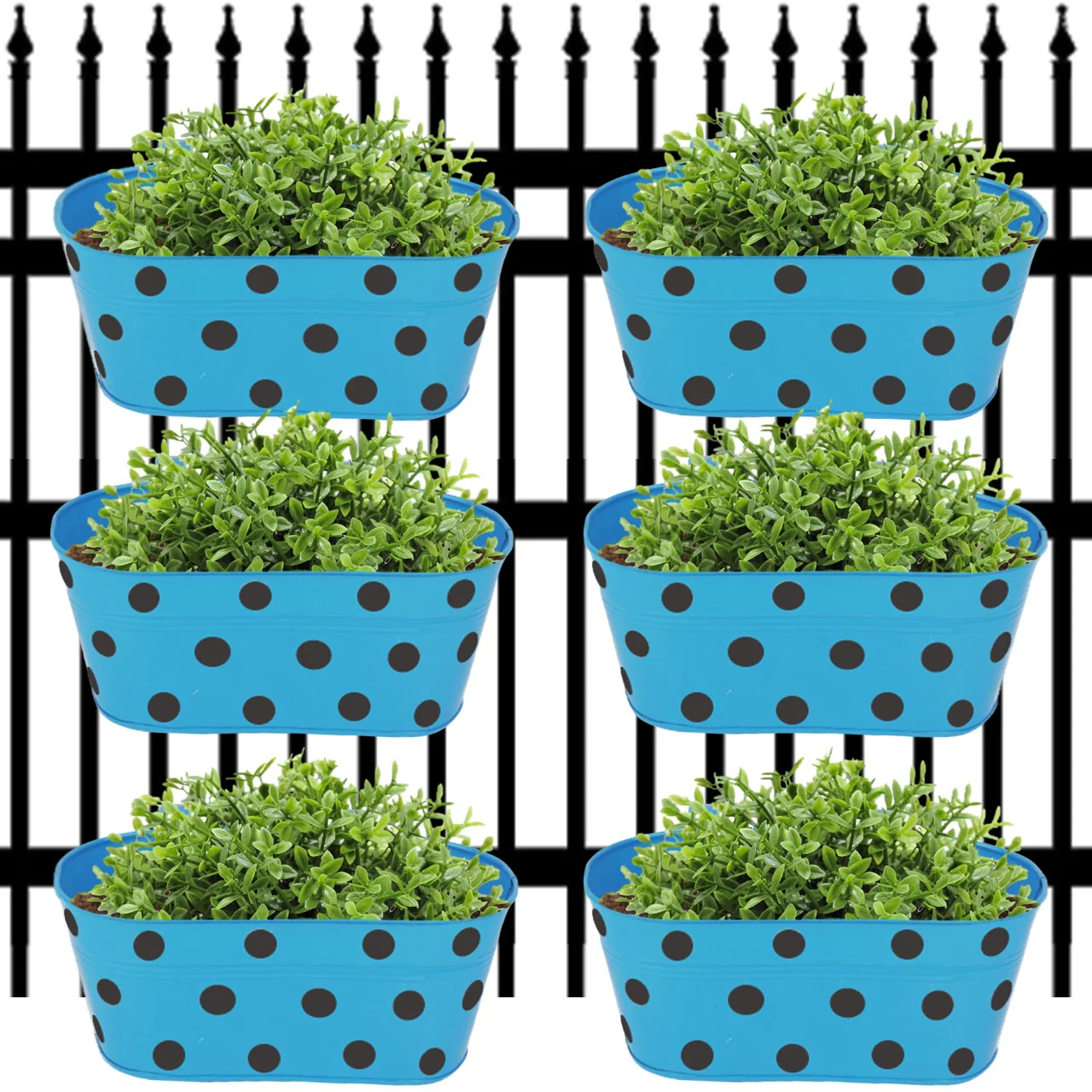 Blue Oval Polka-Dot Railing Planter – 10 Inch Decorative Balcony Set - Image 9