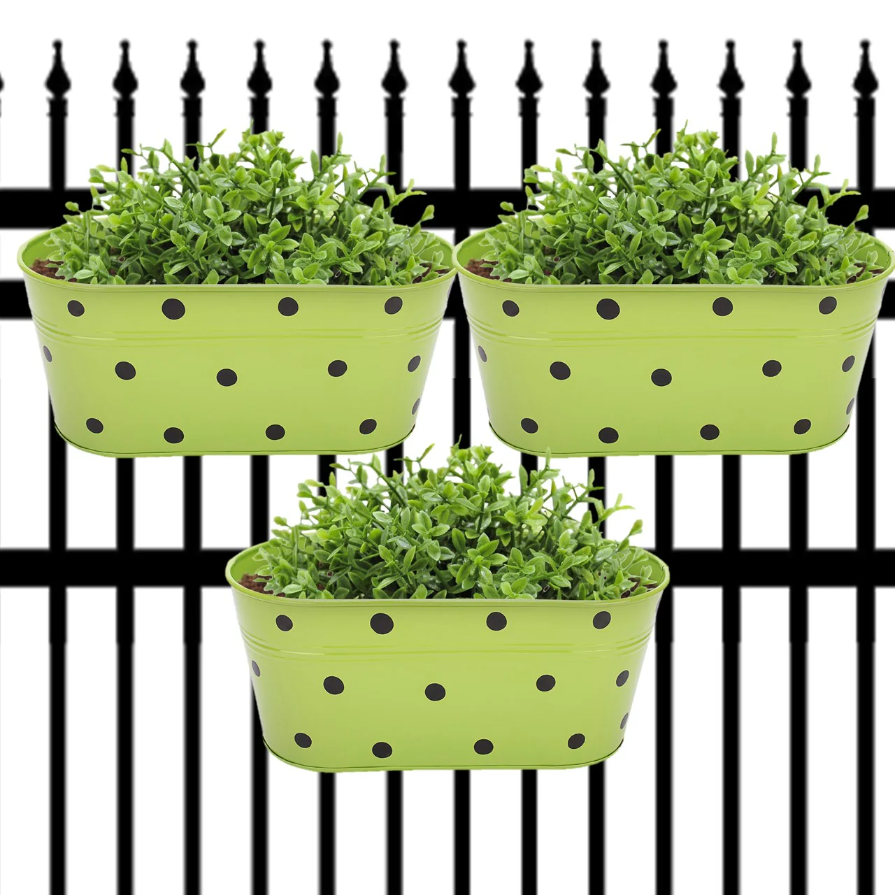 Green Oval Polka-Dot Railing Planter – 10 Inch Decorative Balcony Set - Image 6